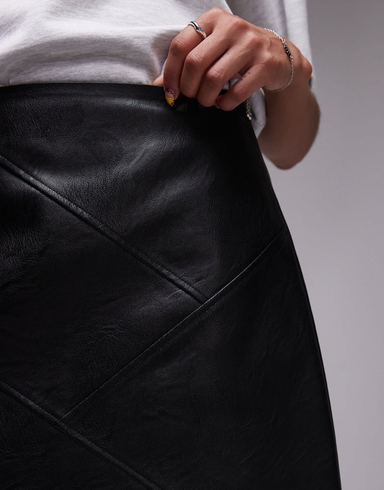 Topshop faux leather panelled seam pelmet skirt in black - ASOS Sample Sale