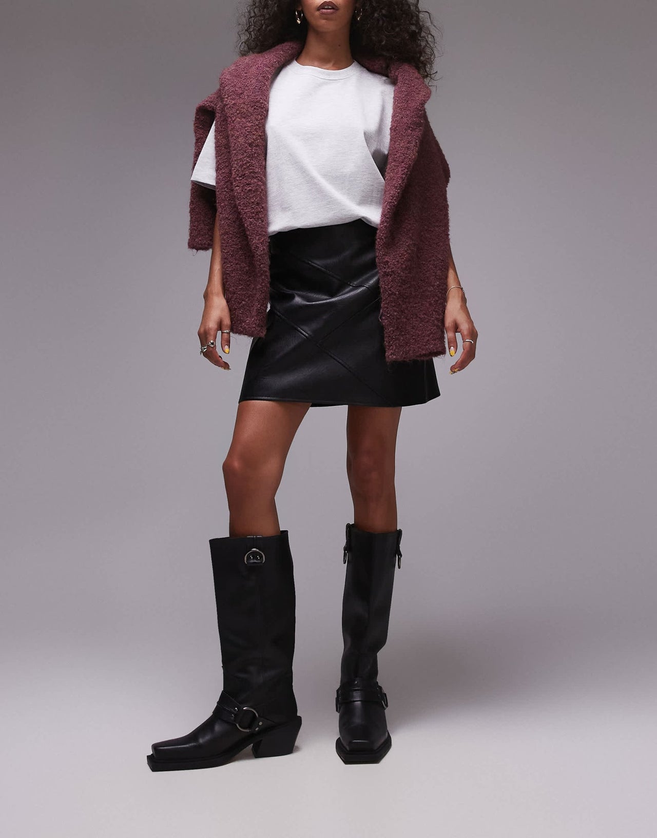 Topshop faux leather panelled seam pelmet skirt in black - ASOS Sample Sale