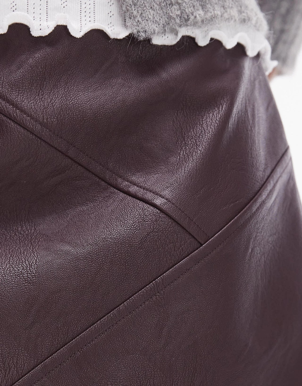 Topshop faux leather panelled seam pelmet skirt in burgundy - ASOS Sample Sale