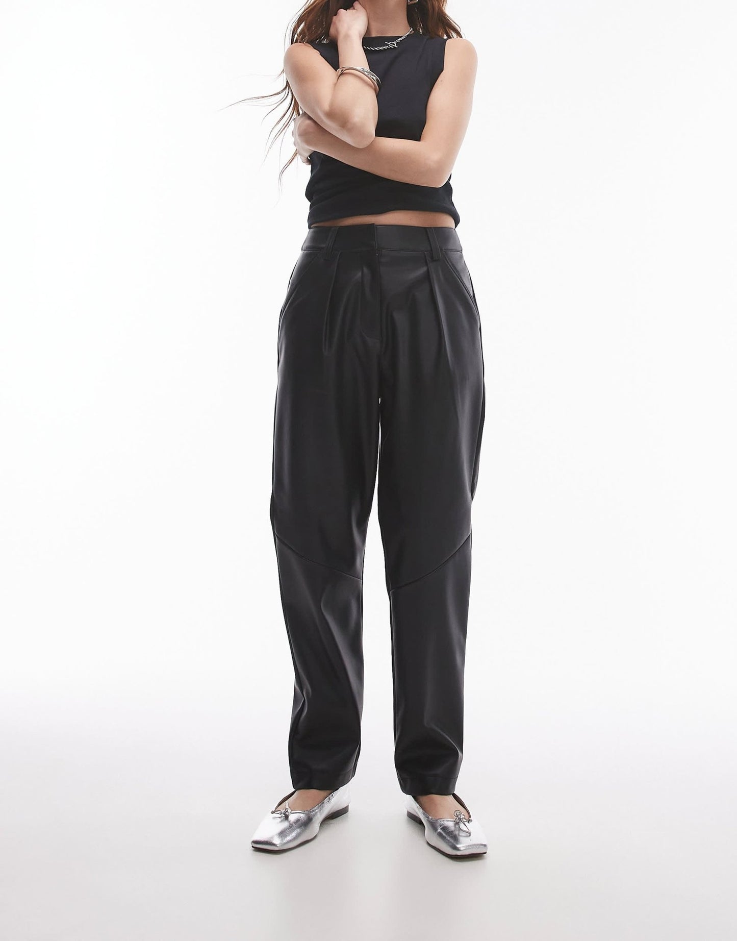 Topshop faux leather peg trouser in black - ASOS Sample Sale