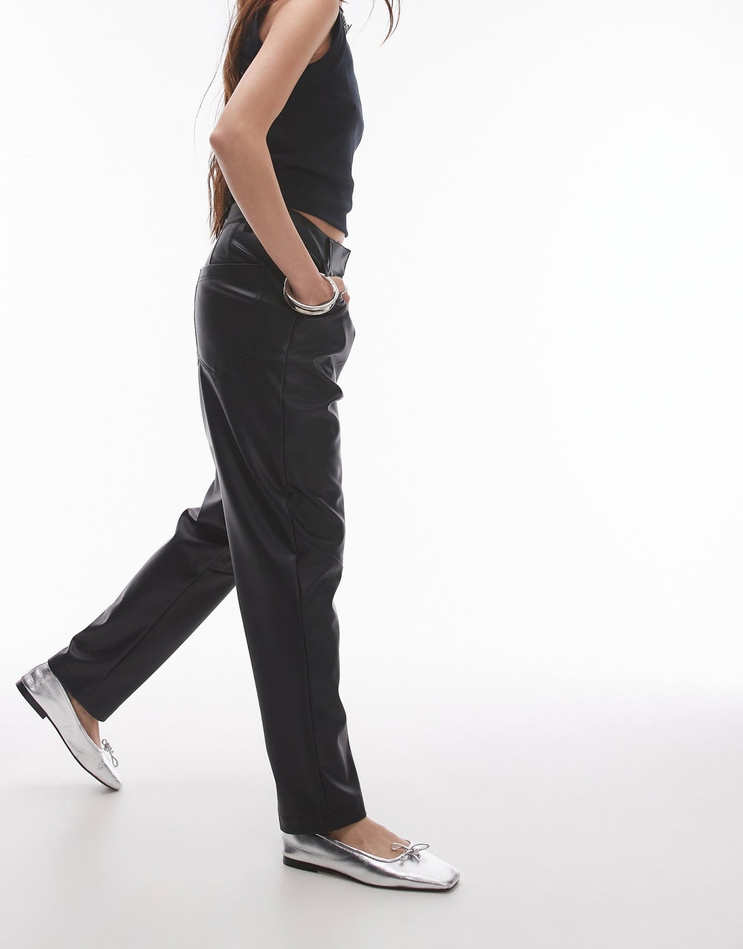 Topshop faux leather peg trouser in black - ASOS Sample Sale