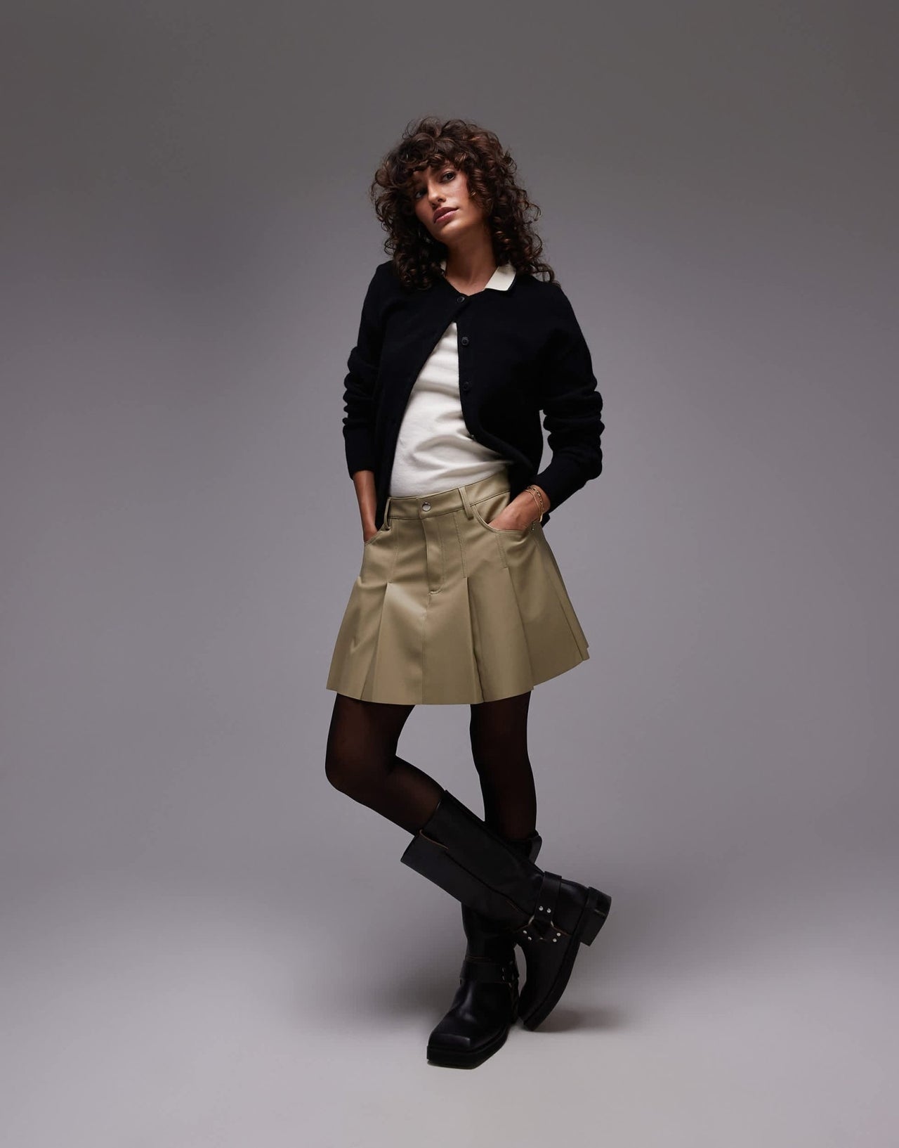 Topshop faux leather pocket pleat mini in sage - ASOS Sample Sale