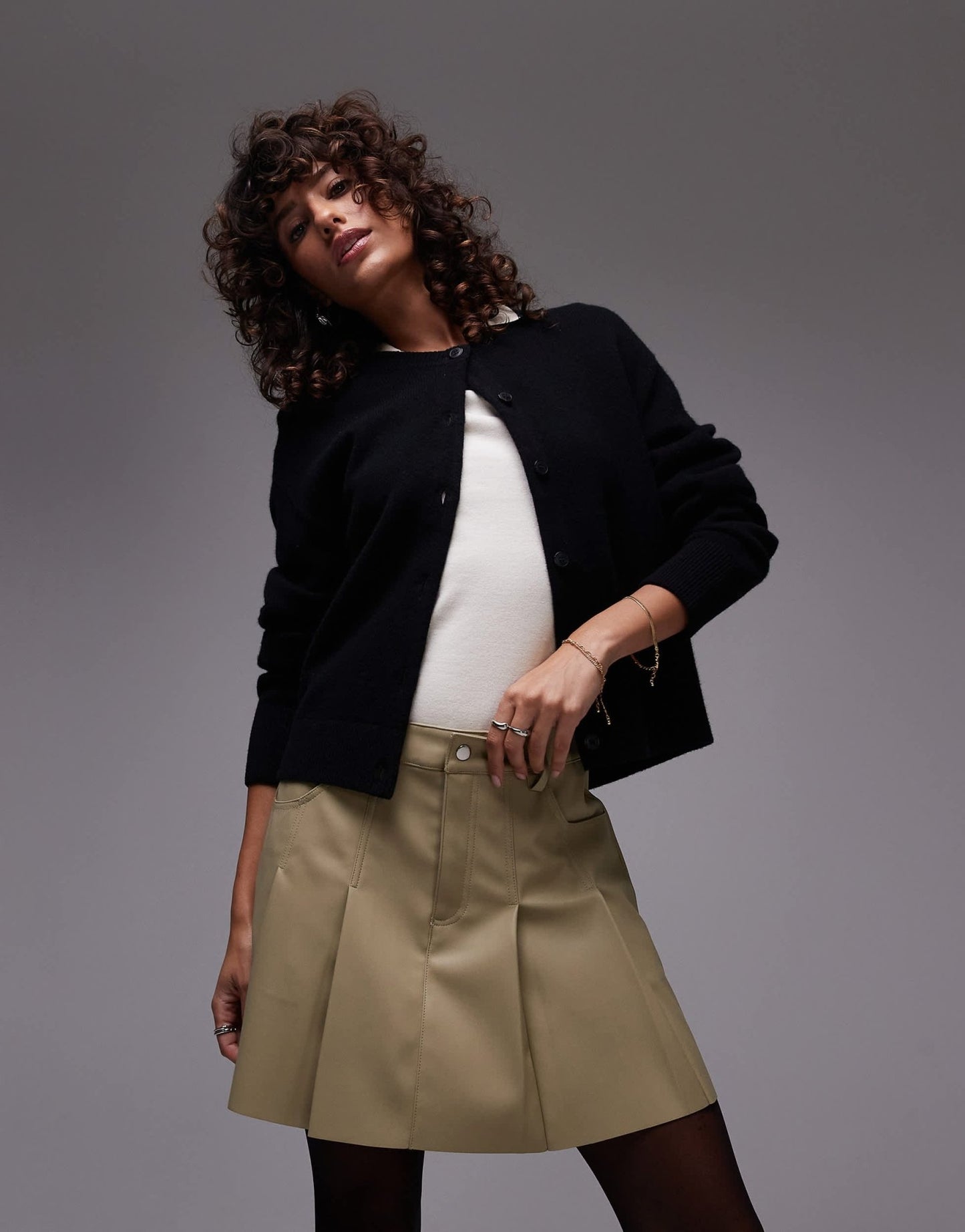 Topshop faux leather pocket pleat mini in sage - ASOS Sample Sale