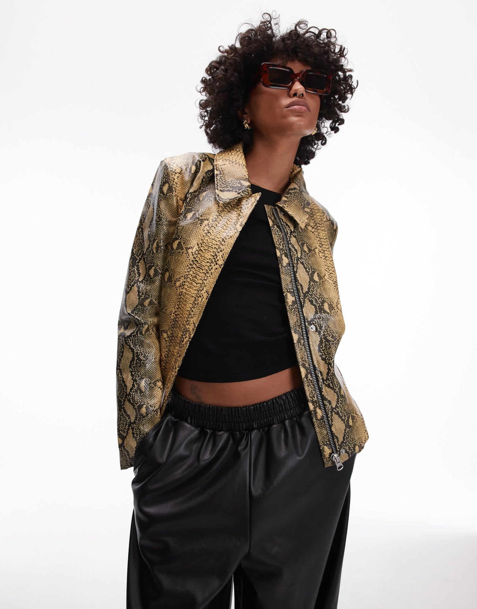Topshop faux leather snake jacket with center front zip in yellow - ASOS Sample Sale