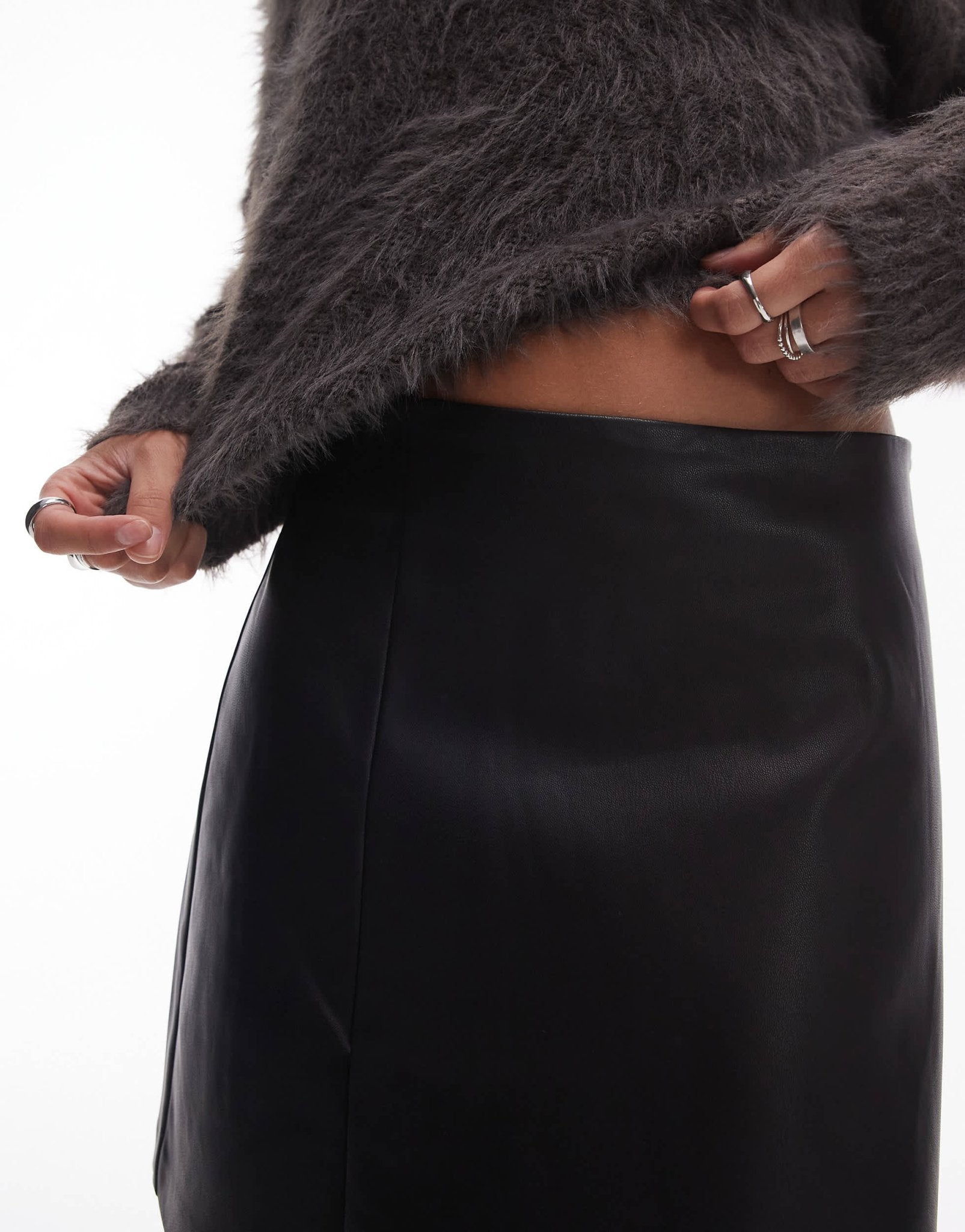 Topshop faux leather step hem mini skirt in black - ASOS Sample Sale