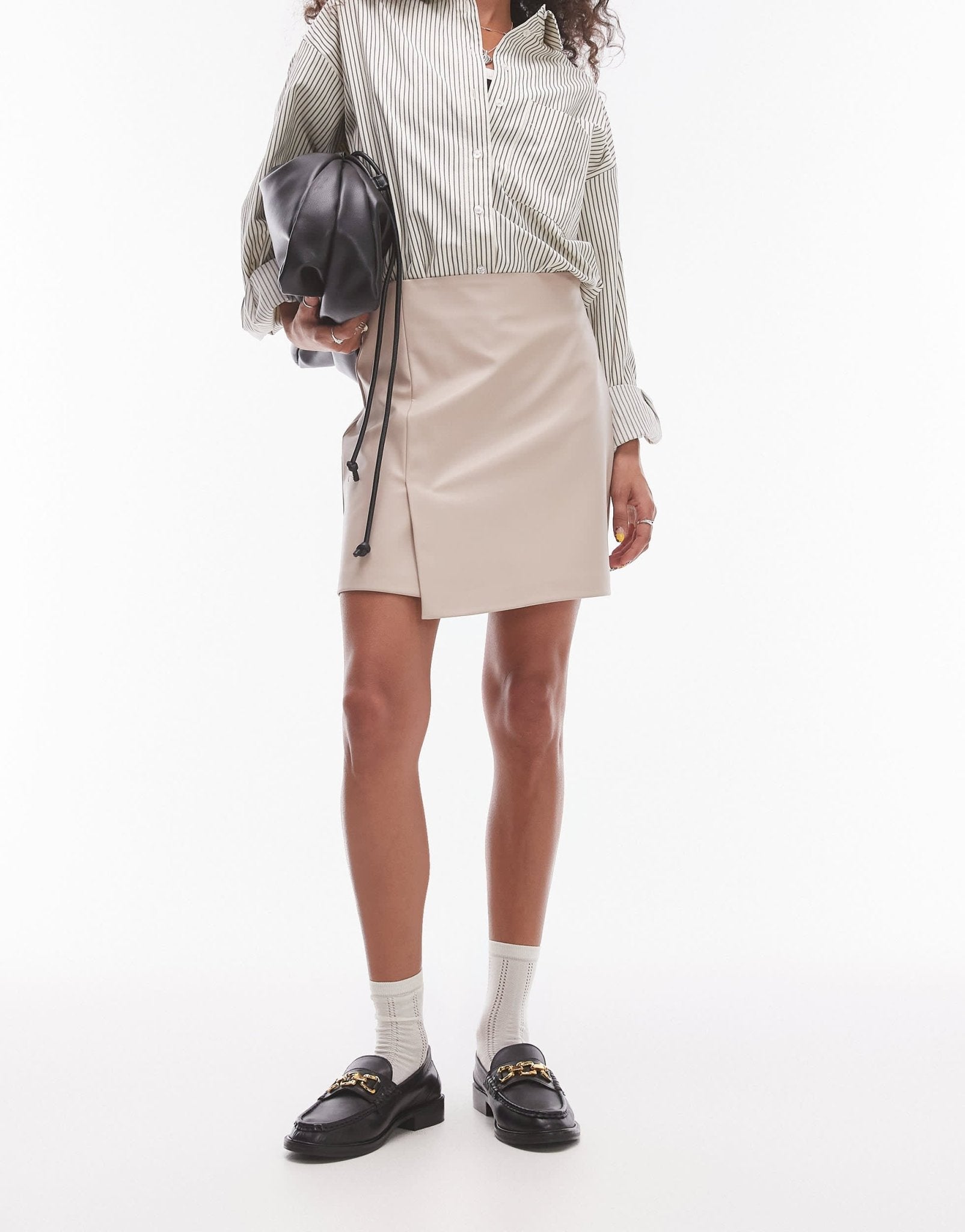 Topshop faux leather step hem mini skirt in fawn - ASOS Sample Sale