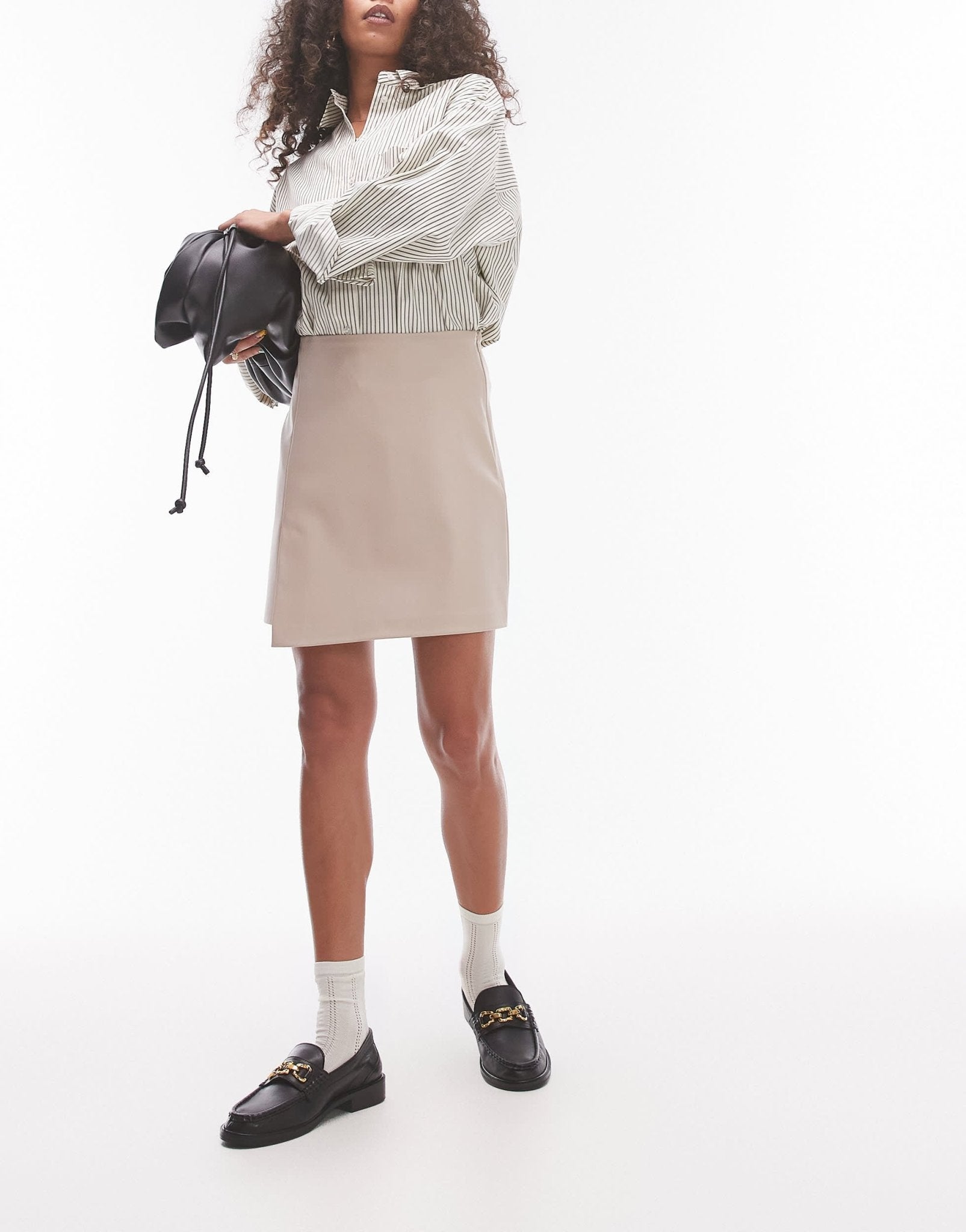 Topshop faux leather step hem mini skirt in fawn - ASOS Sample Sale