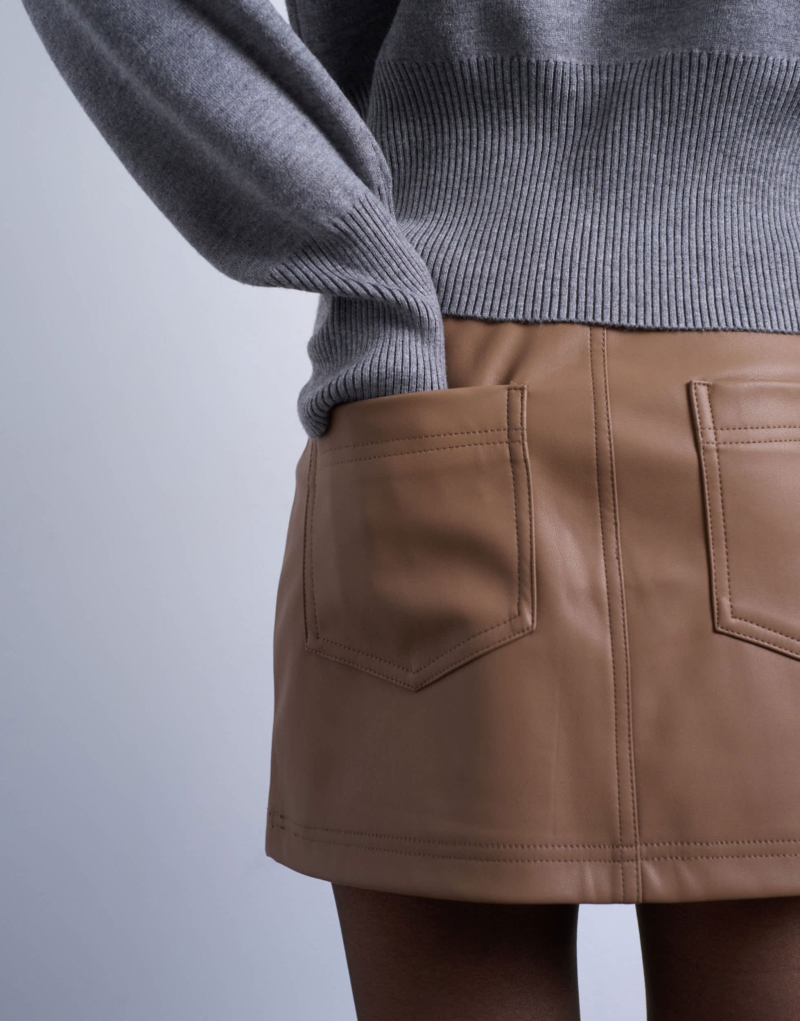Topshop faux leather tailored mini skirt in coffee - ASOS Sample Sale