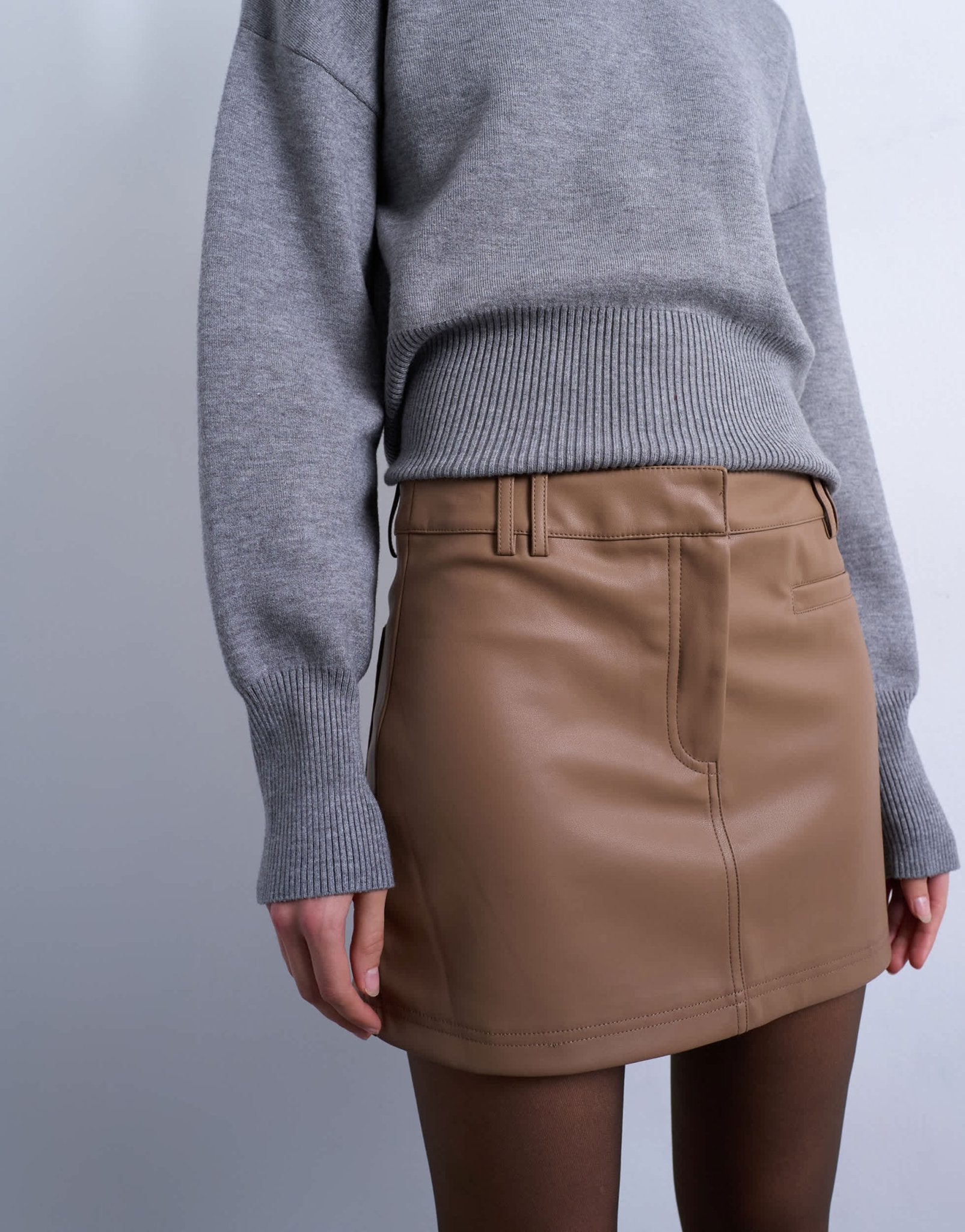 Topshop faux leather tailored mini skirt in coffee - ASOS Sample Sale