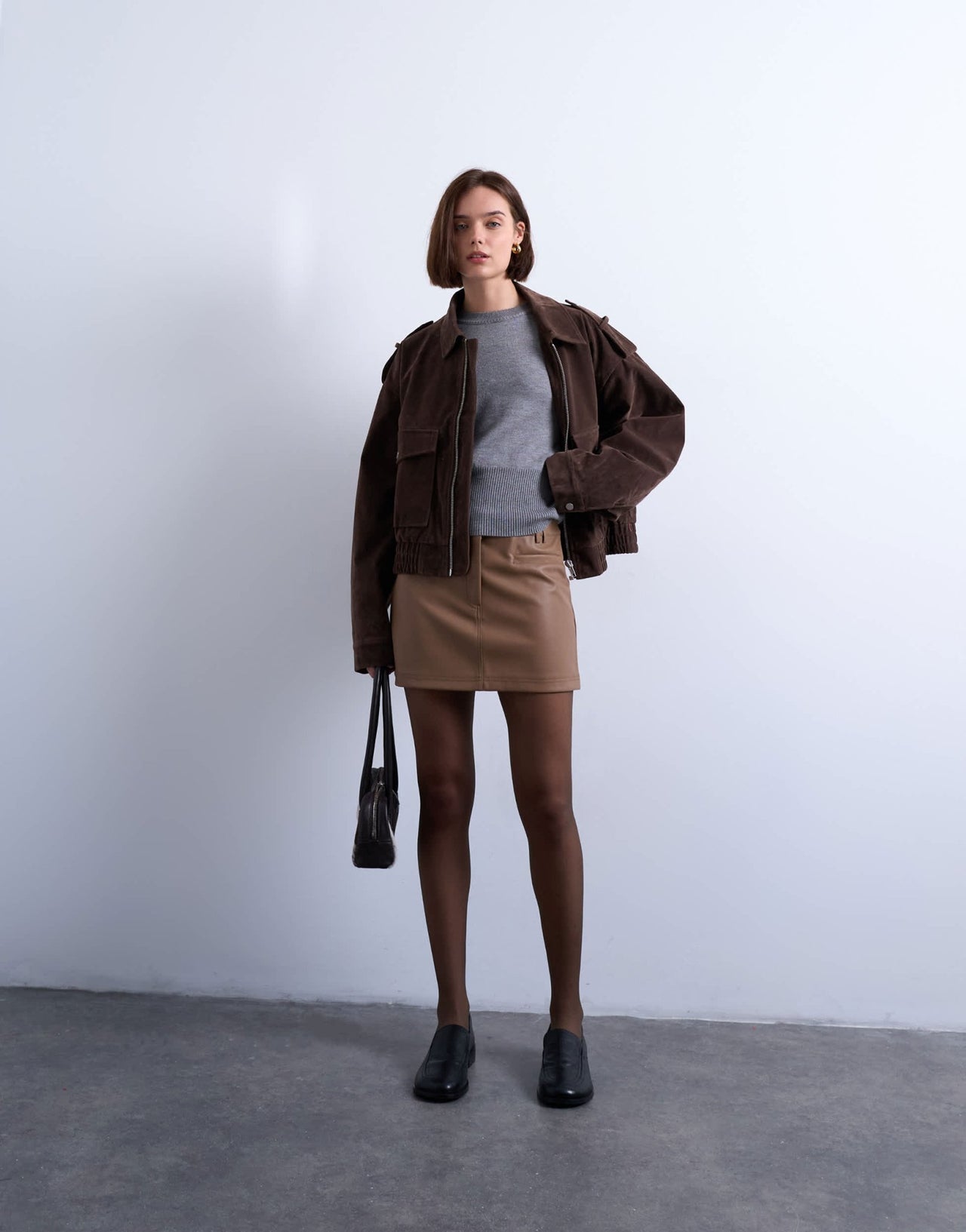 Topshop faux leather tailored mini skirt in coffee - ASOS Sample Sale