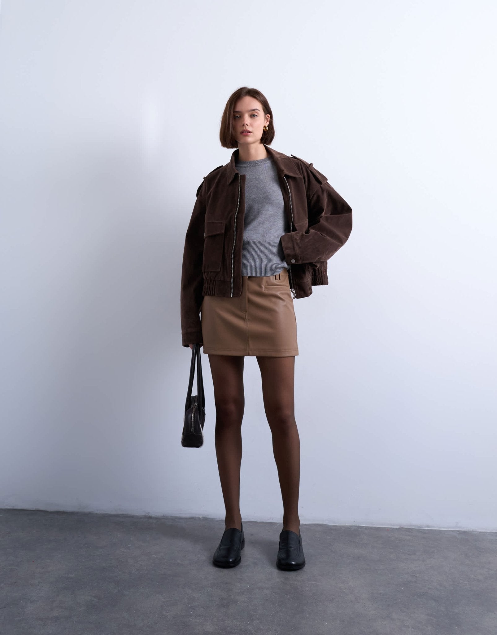 Topshop faux leather tailored mini skirt in coffee - ASOS Sample Sale