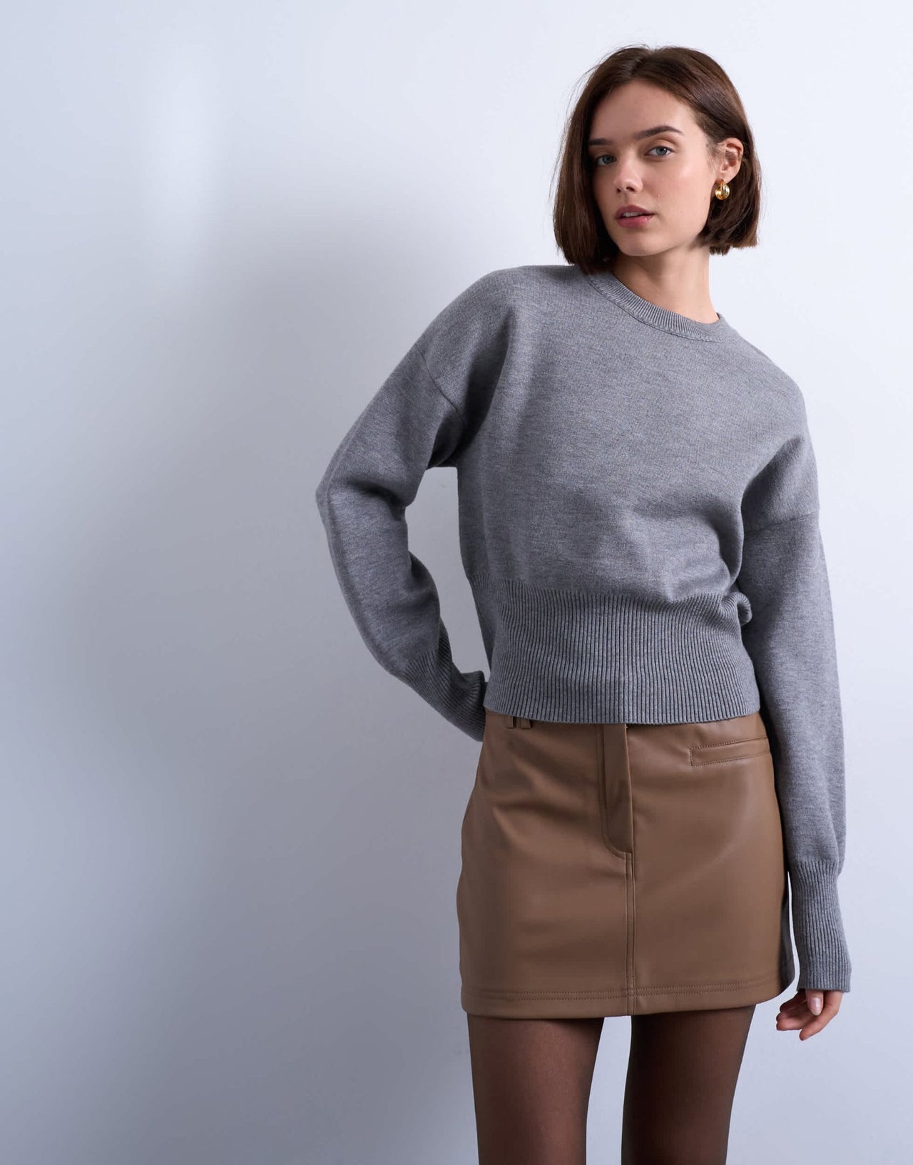 Topshop faux leather tailored mini skirt in coffee - ASOS Sample Sale