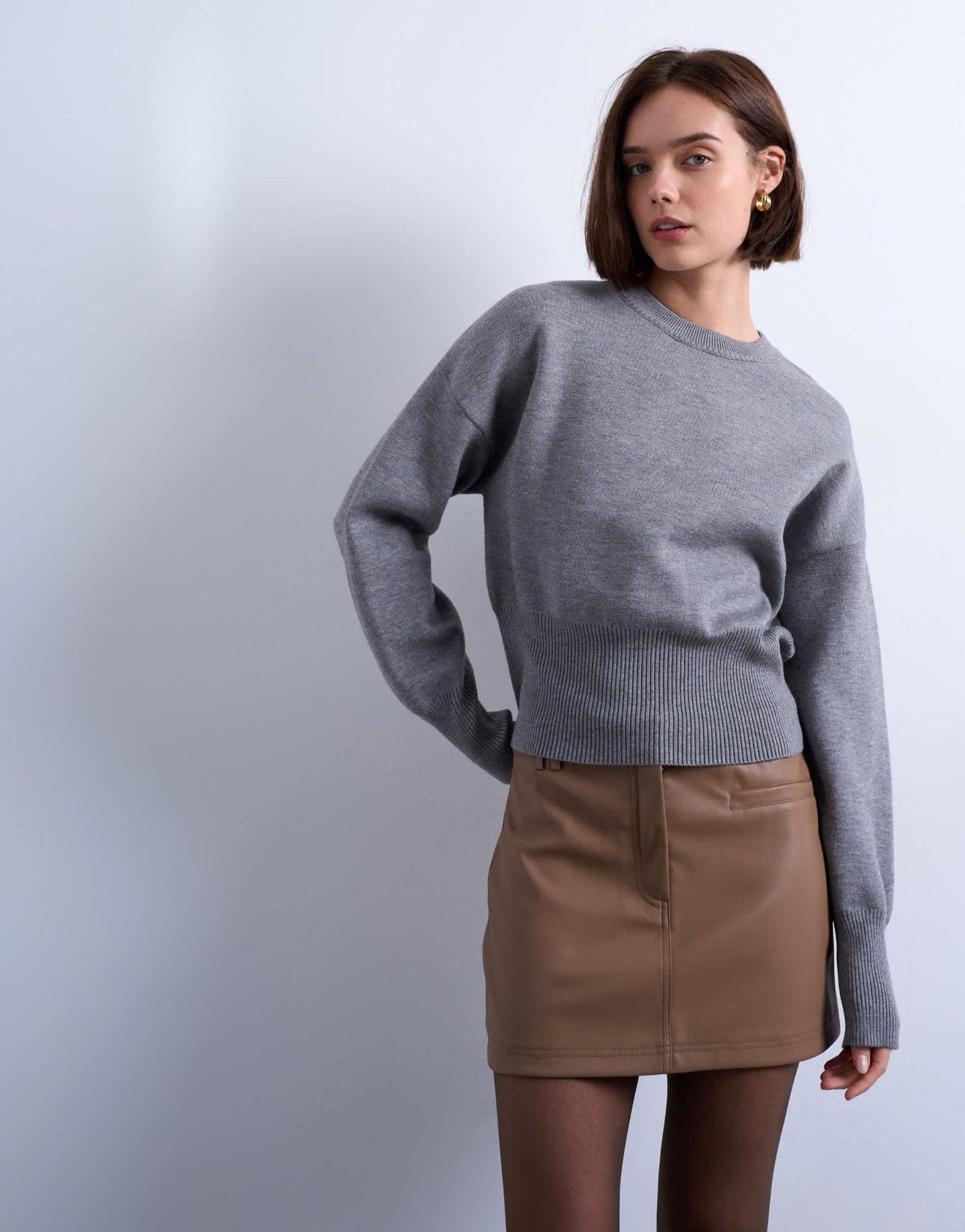 Topshop faux leather tailored mini skirt in coffee - ASOS Sample Sale