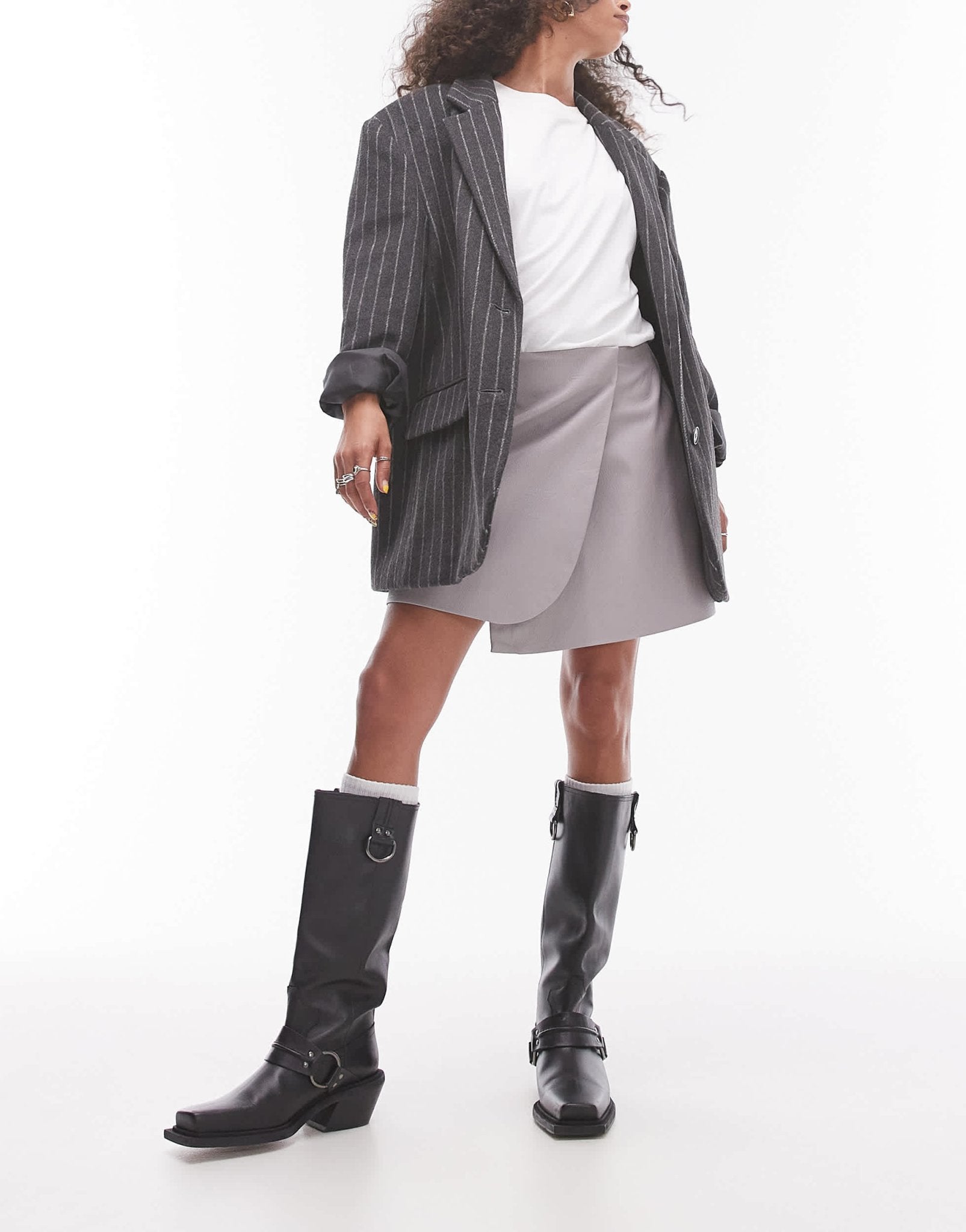 Topshop faux leather wrap mini skirt in dove grey - ASOS Sample Sale
