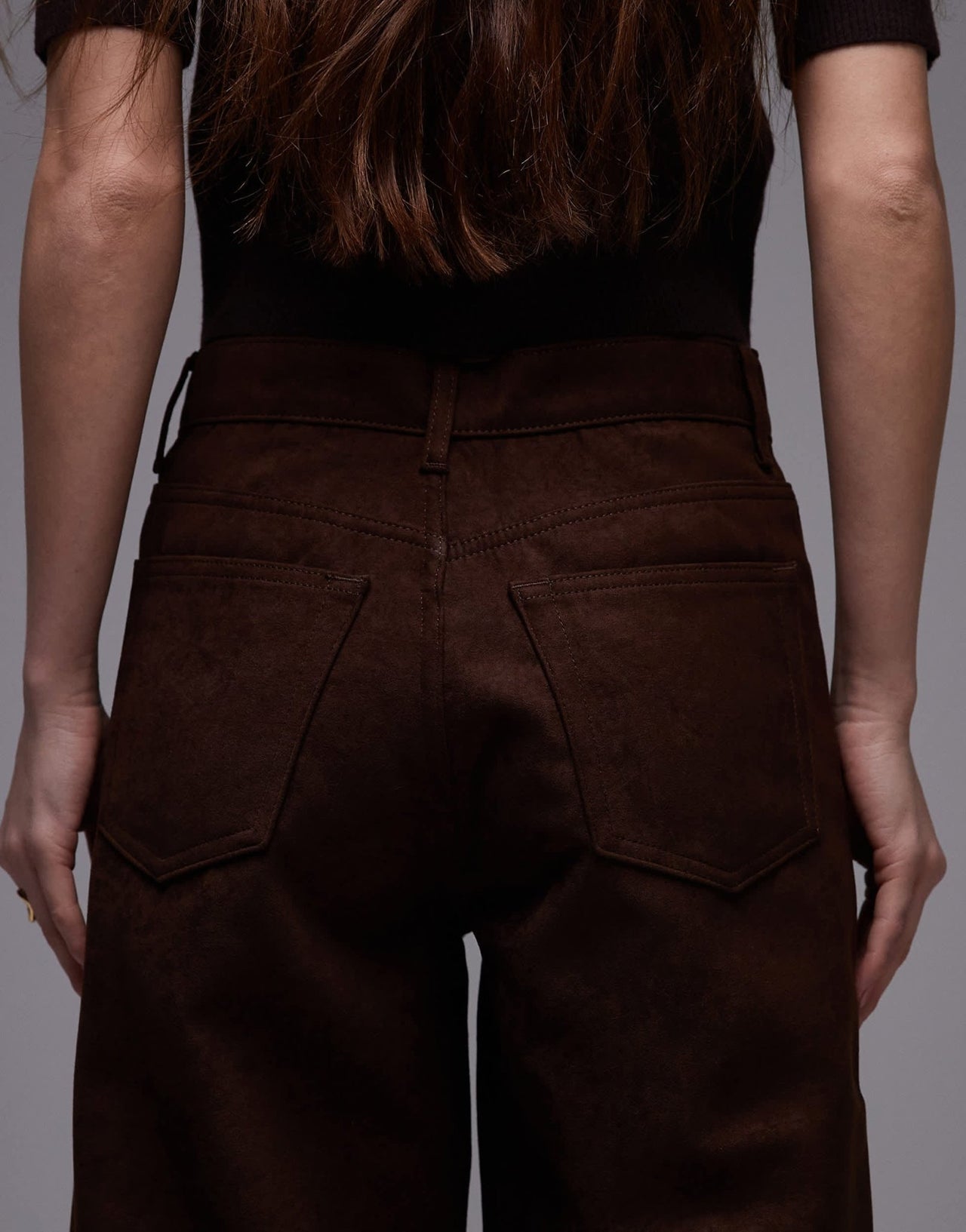 Topshop faux suede column jean in brown - ASOS Sample Sale
