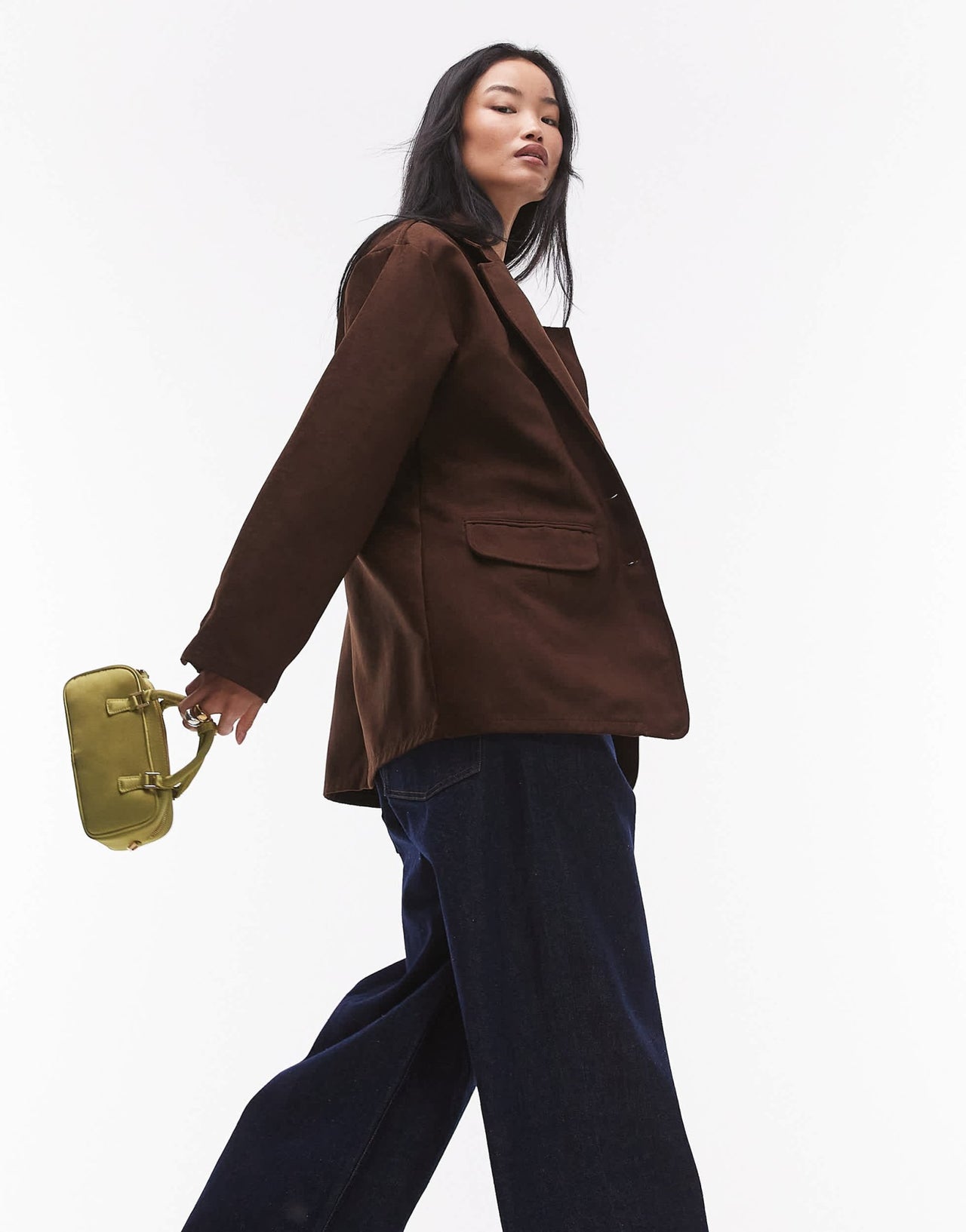Topshop faux suede oversized blazer in chocolate brown - ASOS Sample Sale
