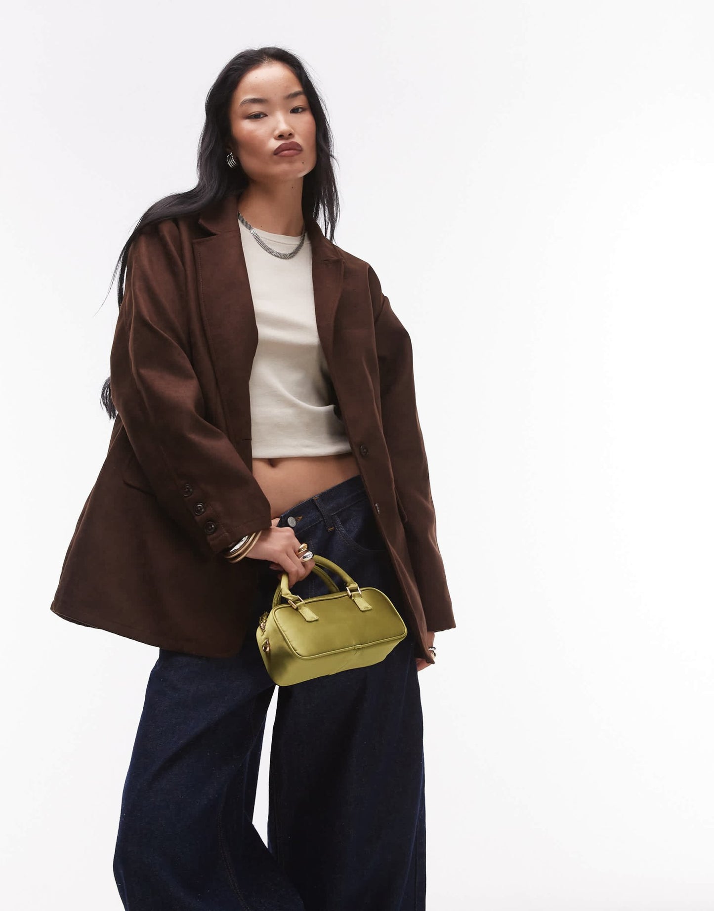 Topshop faux suede oversized blazer in chocolate brown - ASOS Sample Sale