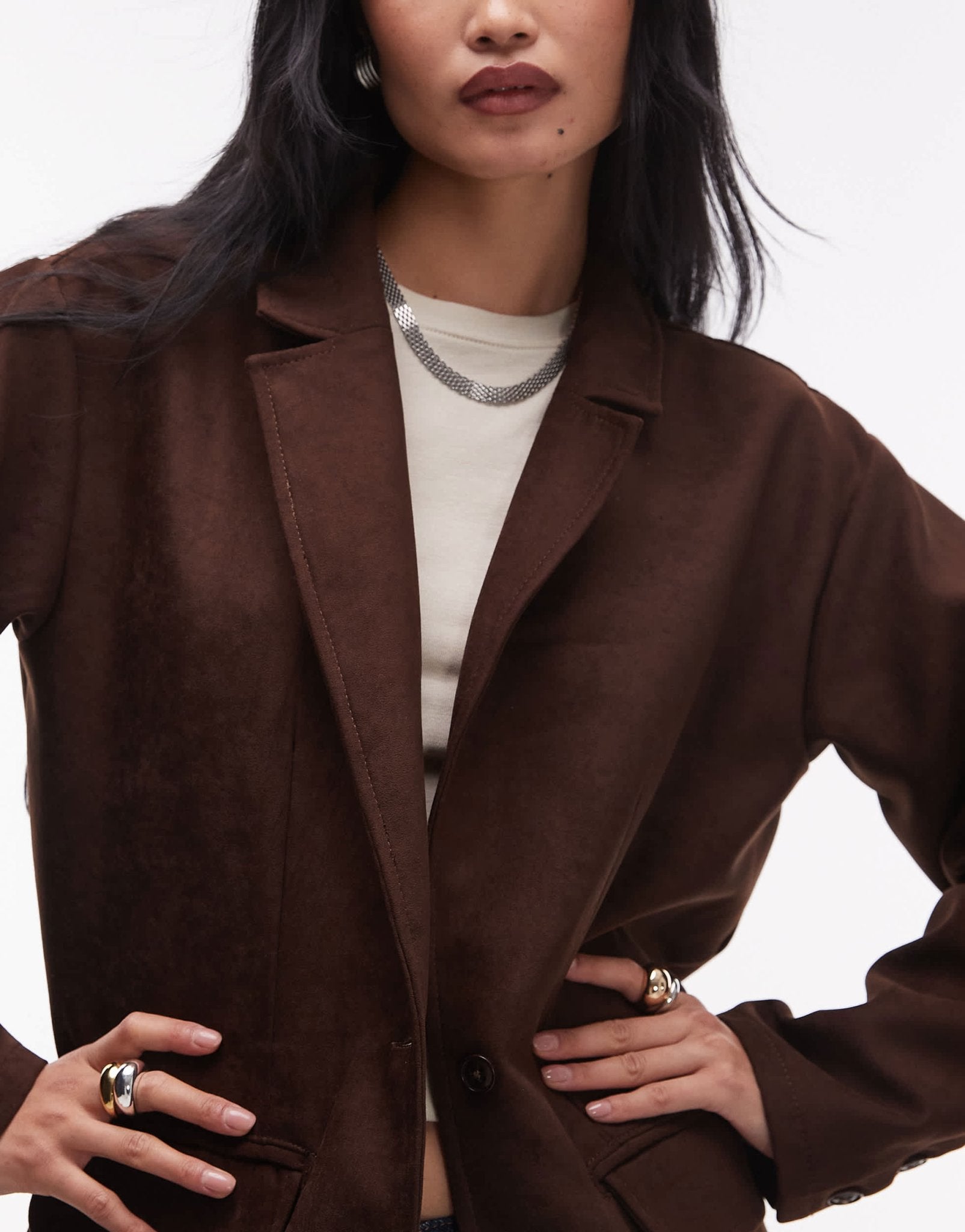 Topshop faux suede oversized blazer in chocolate brown - ASOS Sample Sale