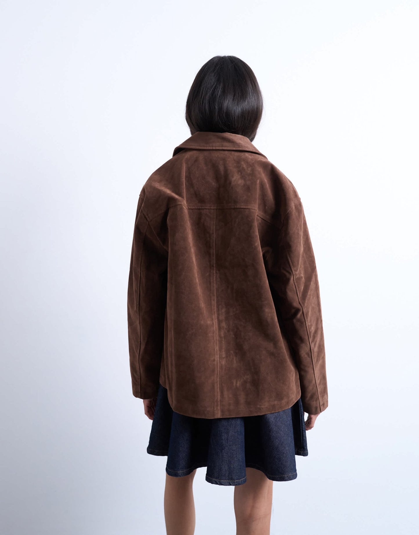 Topshop faux suede patch pocket boxy jacket in brown - ASOS Sample Sale