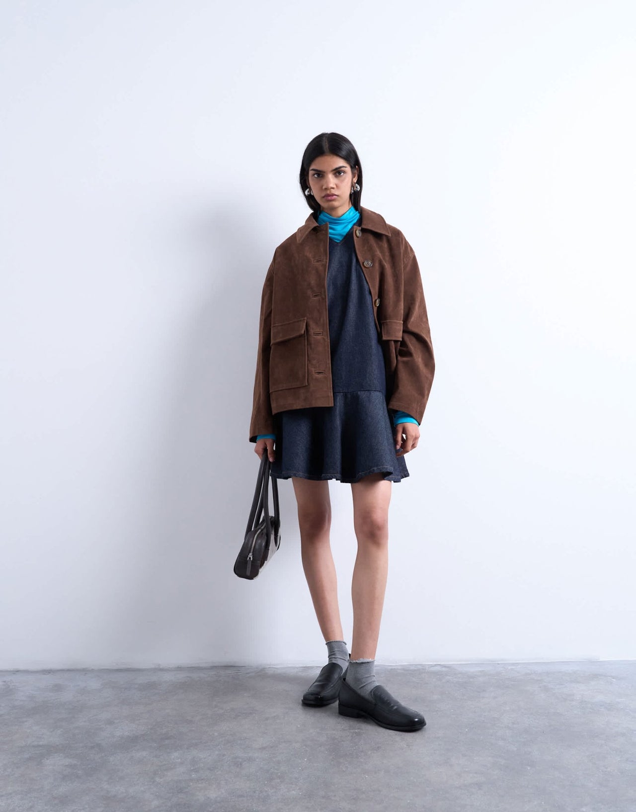 Topshop faux suede patch pocket boxy jacket in brown - ASOS Sample Sale