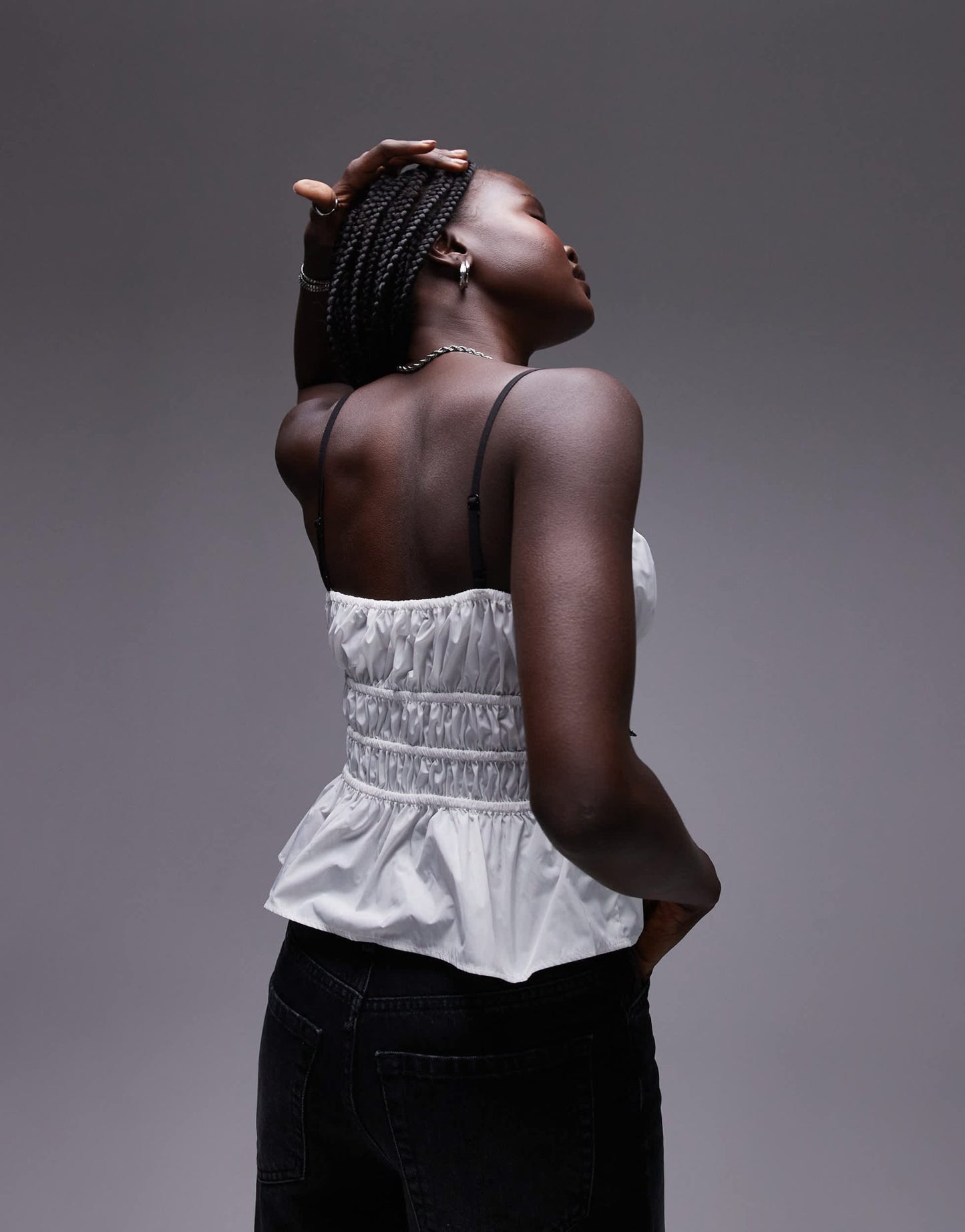 Topshop femme shirred contrast tie cami in ivory and black - ASOS Sample Sale