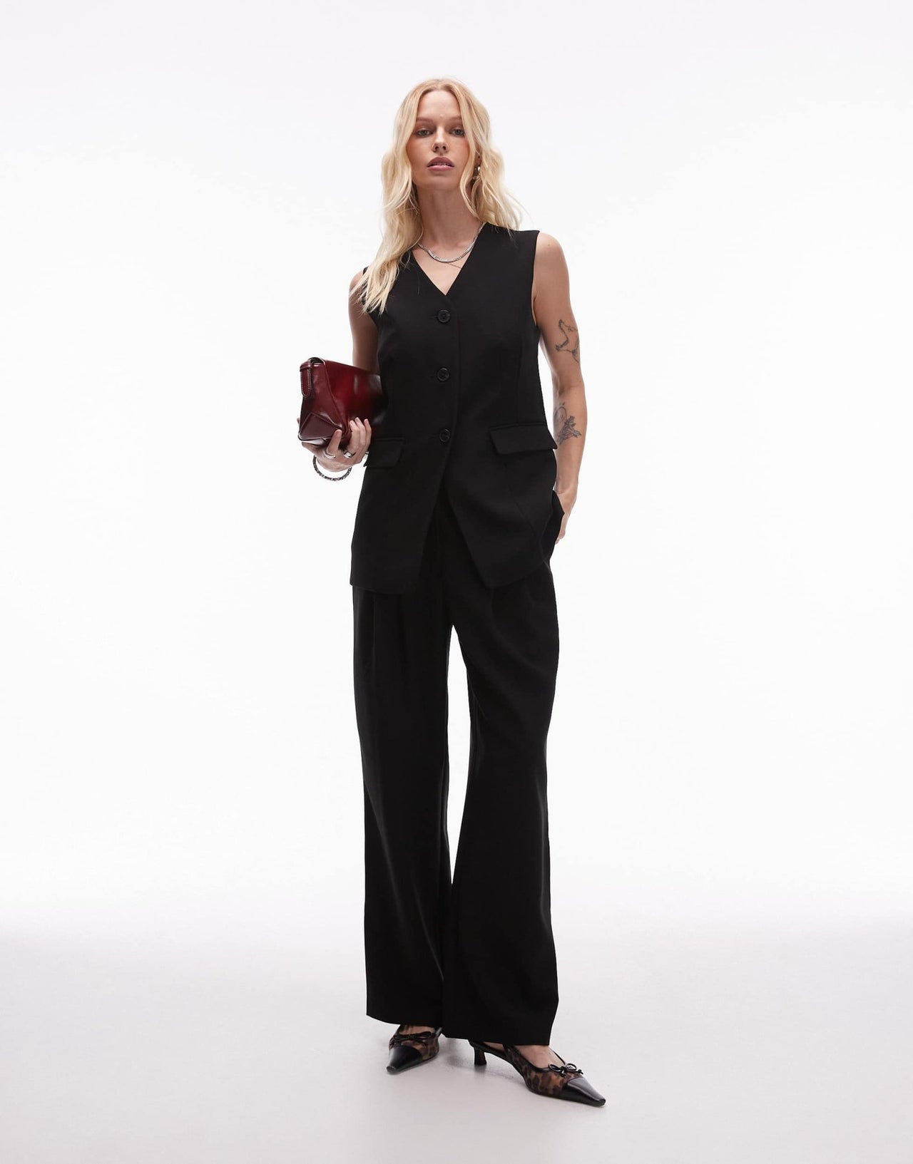 Topshop fitted longline waistcoat in black - ASOS Sample Sale