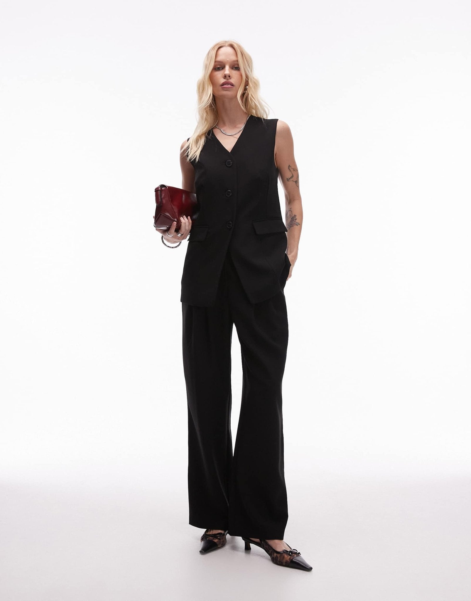 Topshop fitted longline waistcoat in black - ASOS Sample Sale