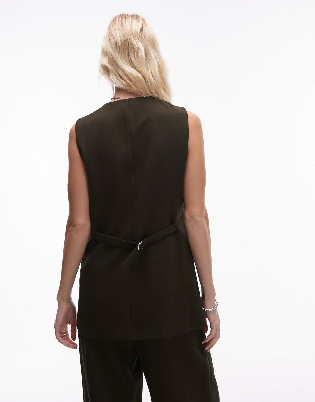Topshop fitted longline waistcoat in dark green - ASOS Sample Sale