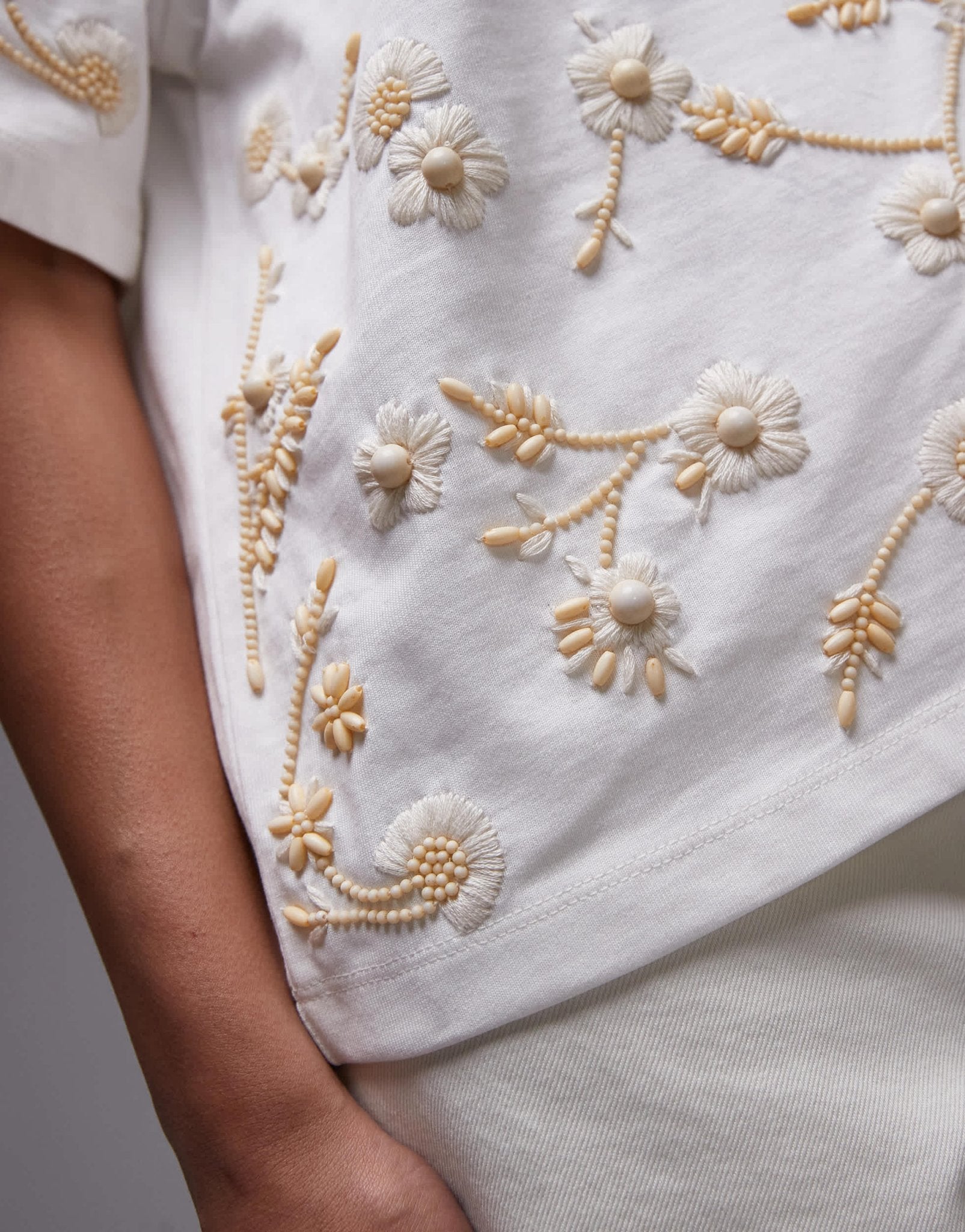 Topshop floral beaded oversized tee in white - ASOS Sample Sale