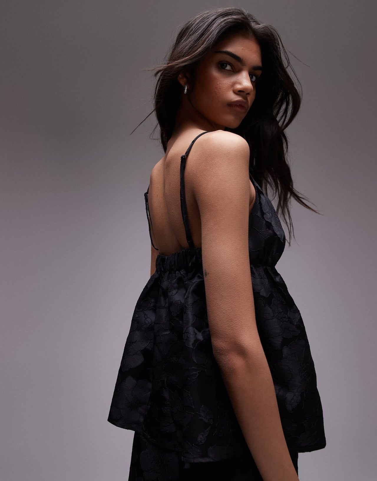 Topshop floral jacquard babydoll top in black - ASOS Sample Sale