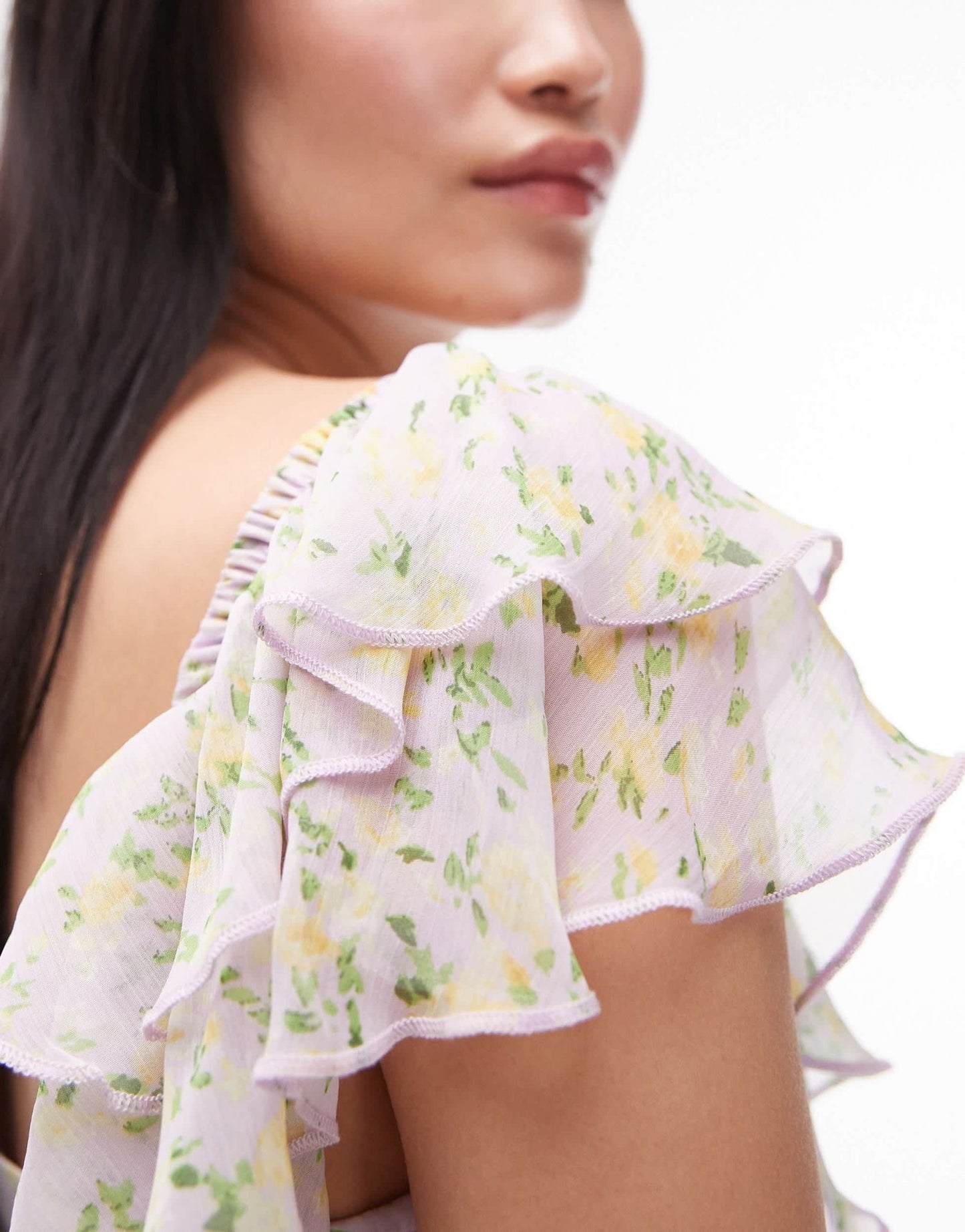 Topshop flutter sleeve mini tea dress in lilac floral - ASOS Sample Sale