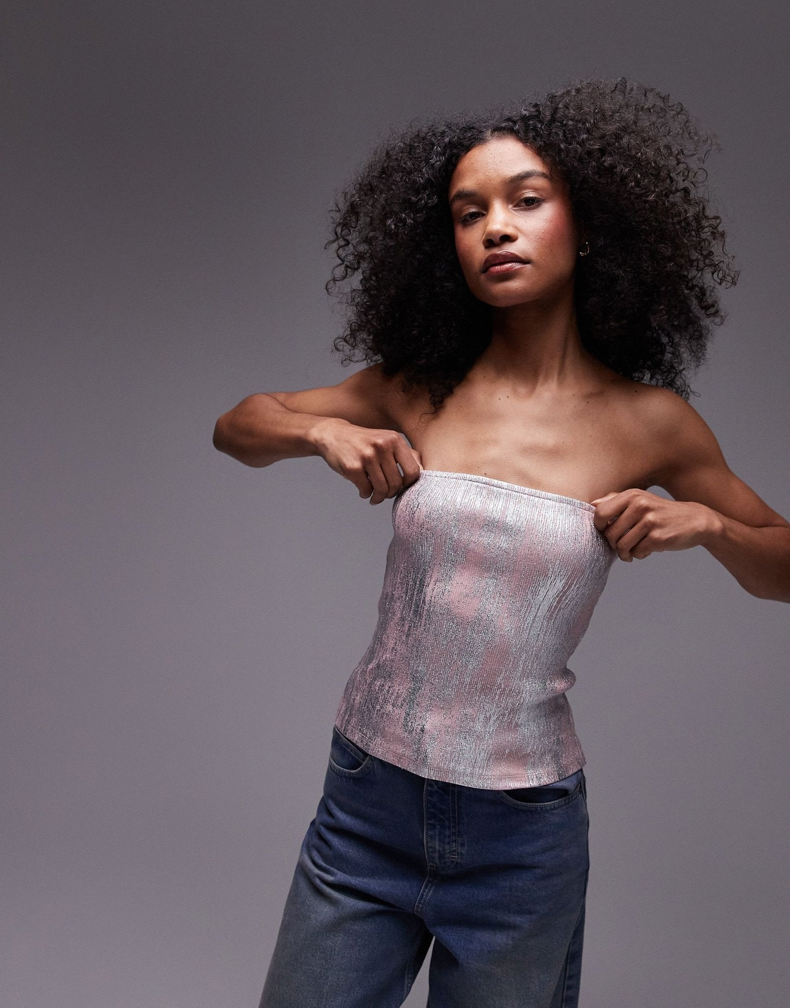 Topshop foil bandeau in pink - ASOS Sample Sale