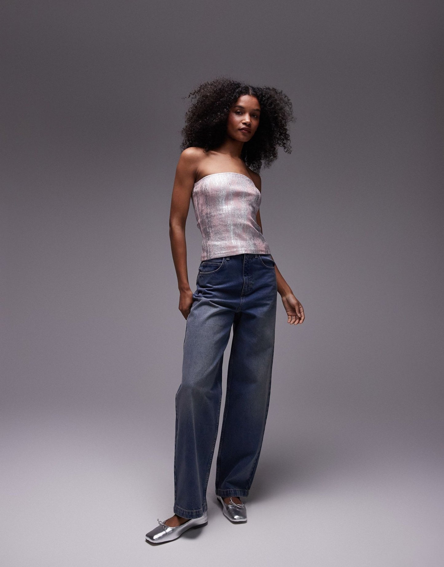 Topshop foil bandeau in pink - ASOS Sample Sale