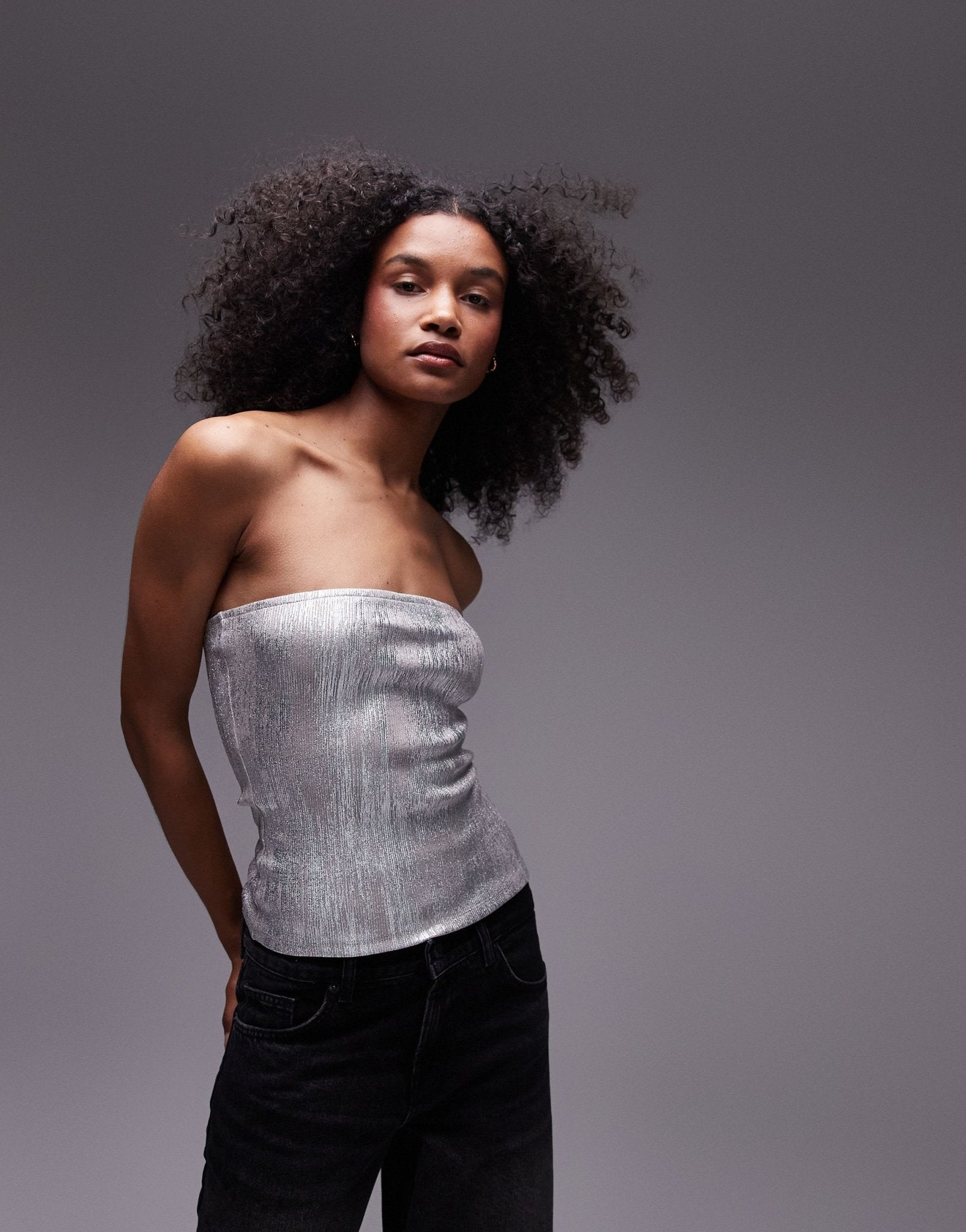 Topshop foil bandeau in silver - ASOS Sample Sale