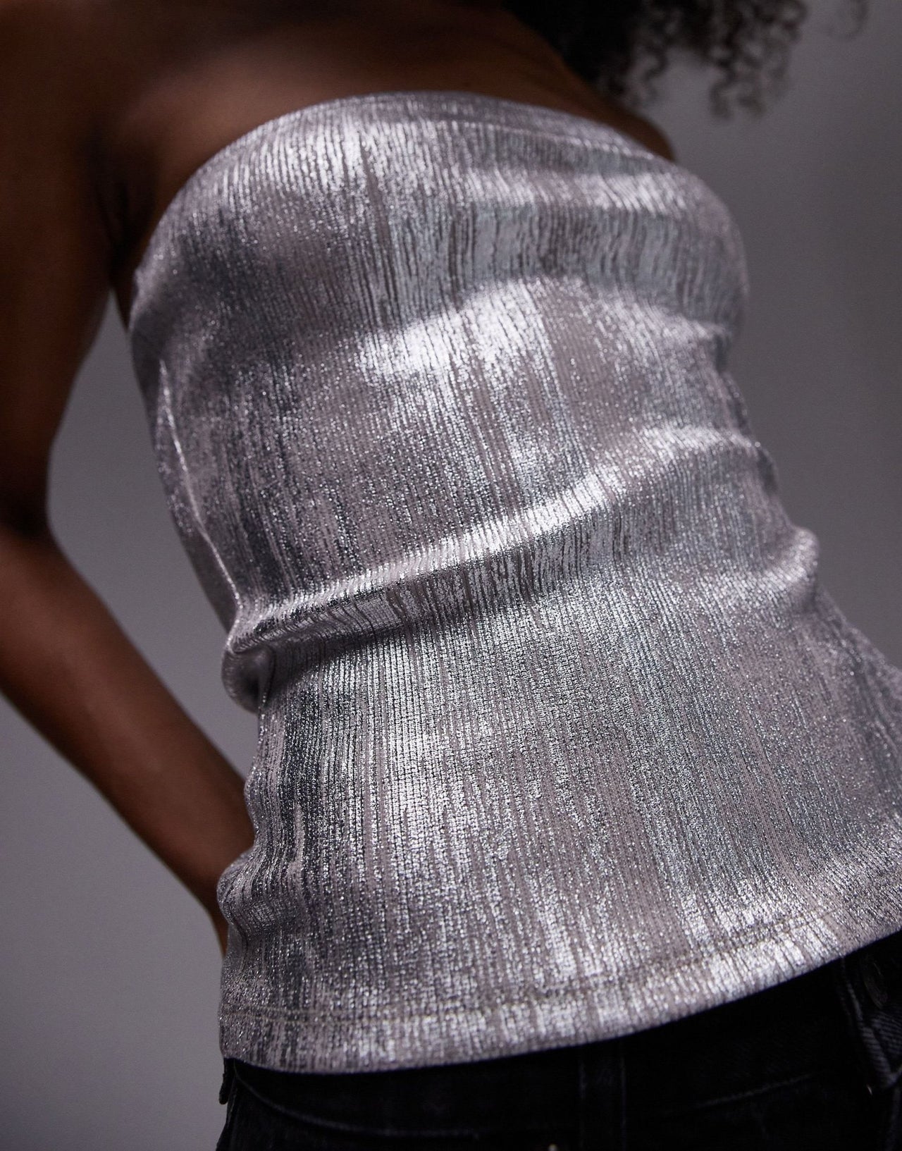 Topshop foil bandeau in silver - ASOS Sample Sale