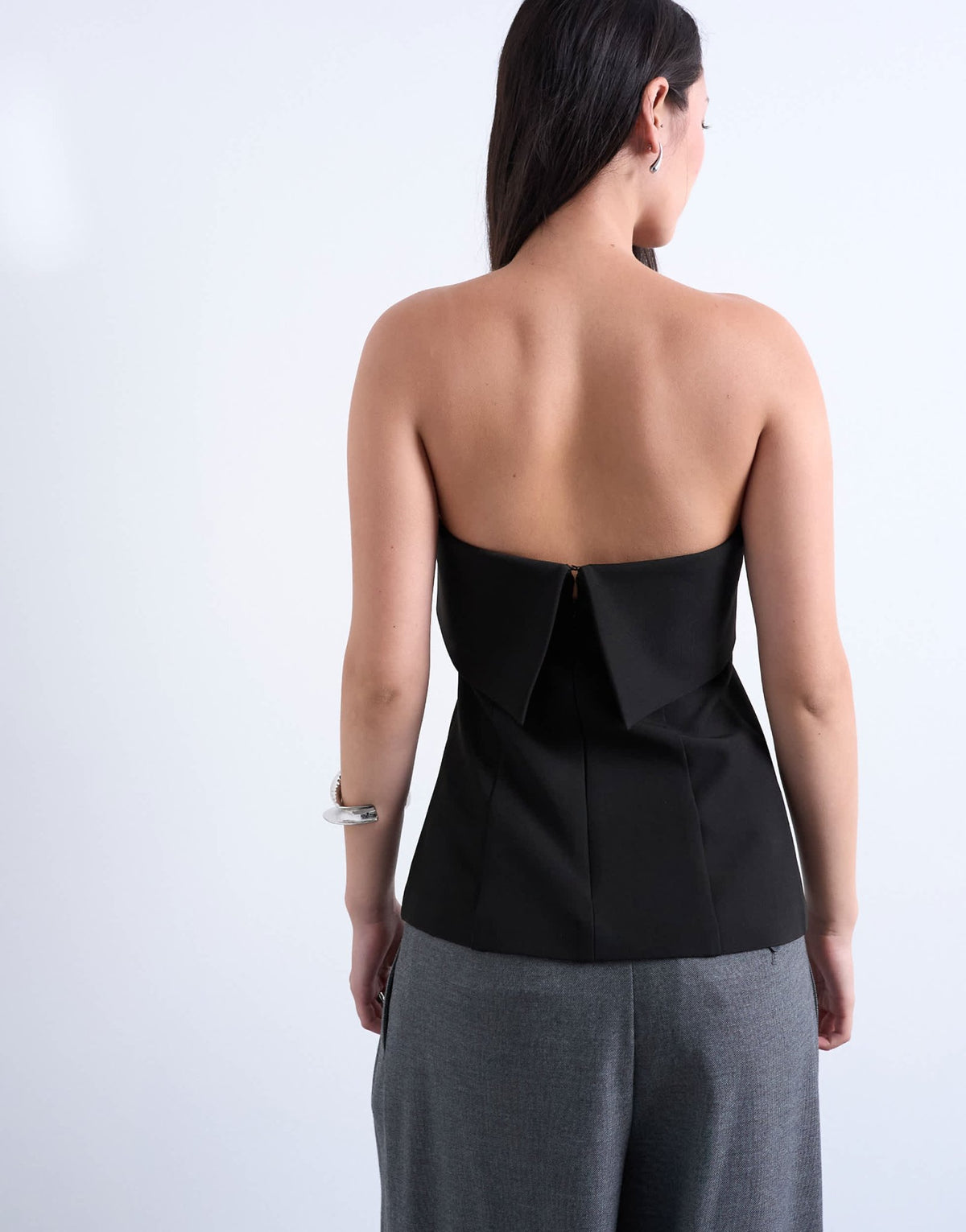 Topshop foldover long line top bandeau in black - ASOS Sample Sale