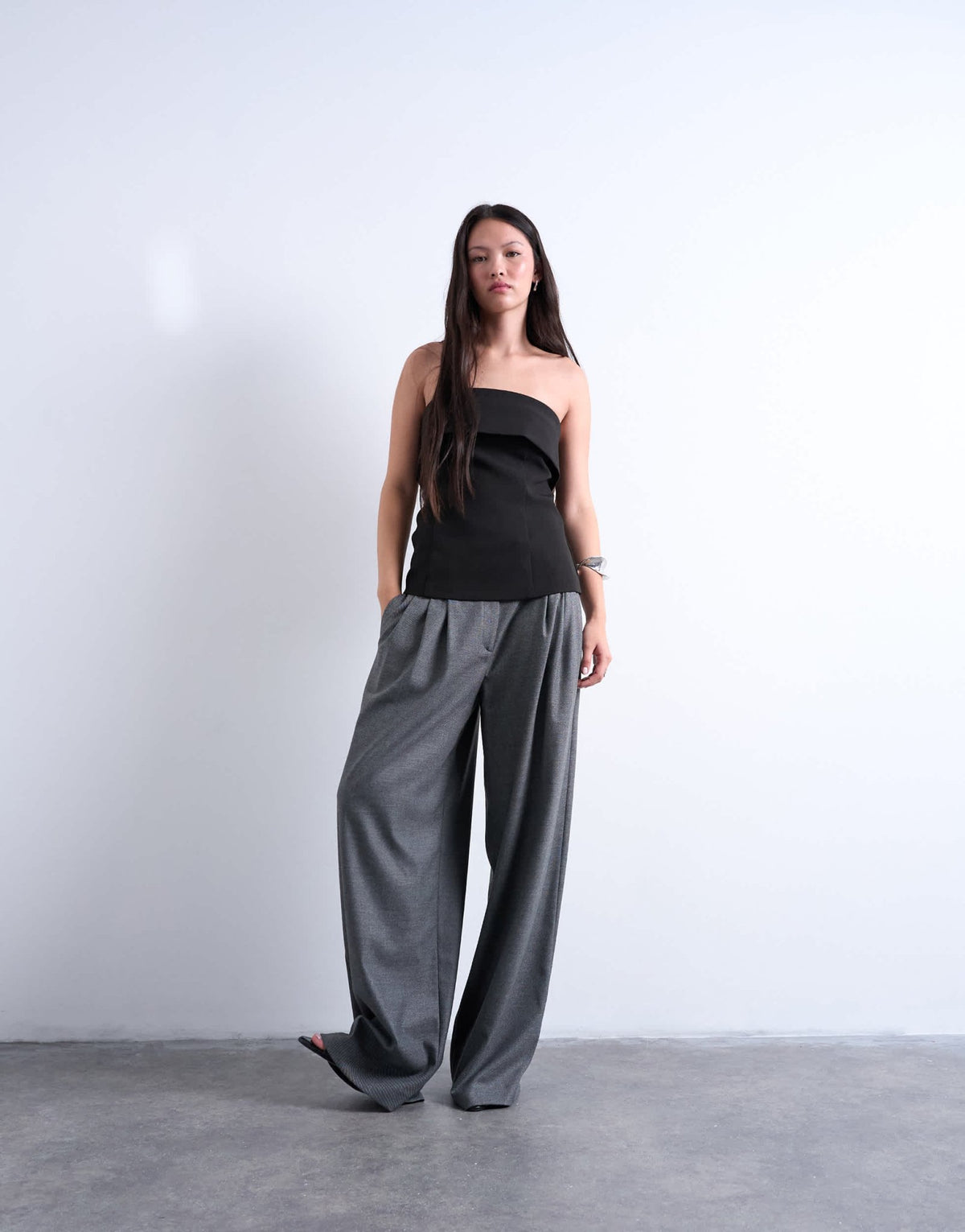 Topshop foldover long line top bandeau in black - ASOS Sample Sale