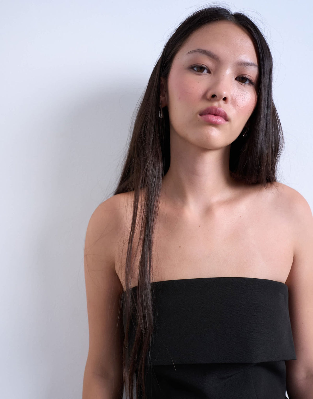 Topshop foldover long line top bandeau in black - ASOS Sample Sale