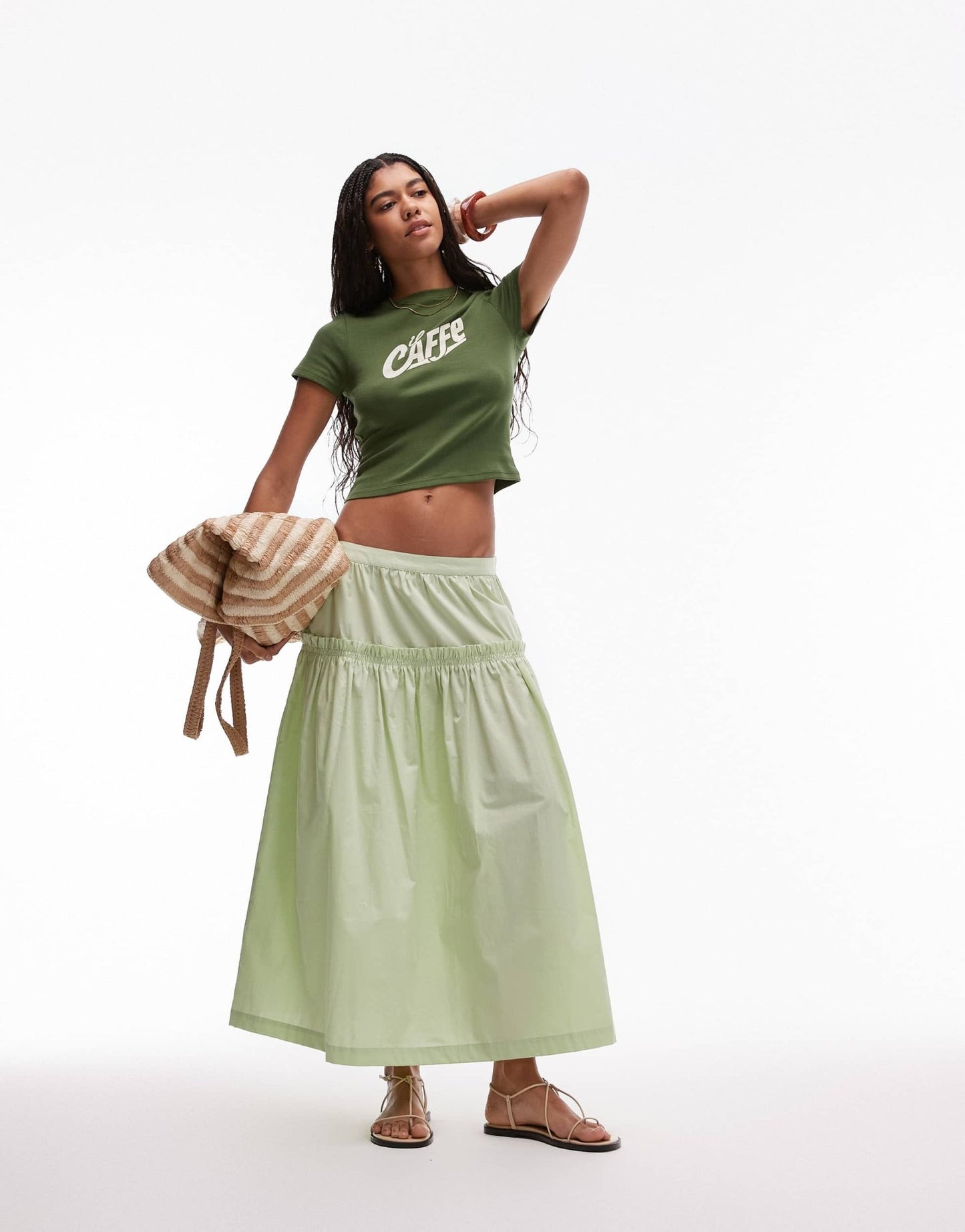 Topshop frill poplin full skirt in green - ASOS Sample Sale