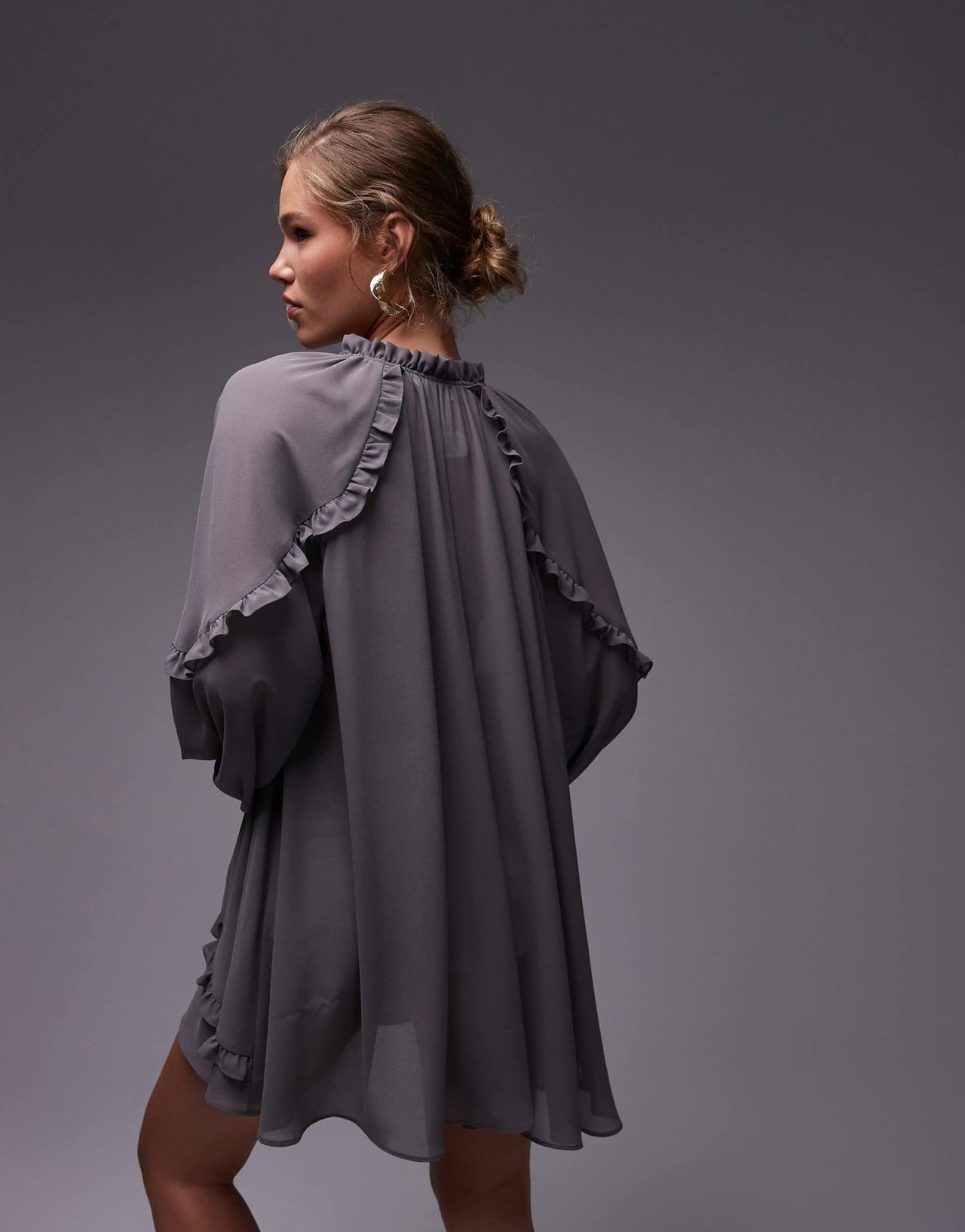 Topshop frill trapeze mini dress in grey - ASOS Sample Sale