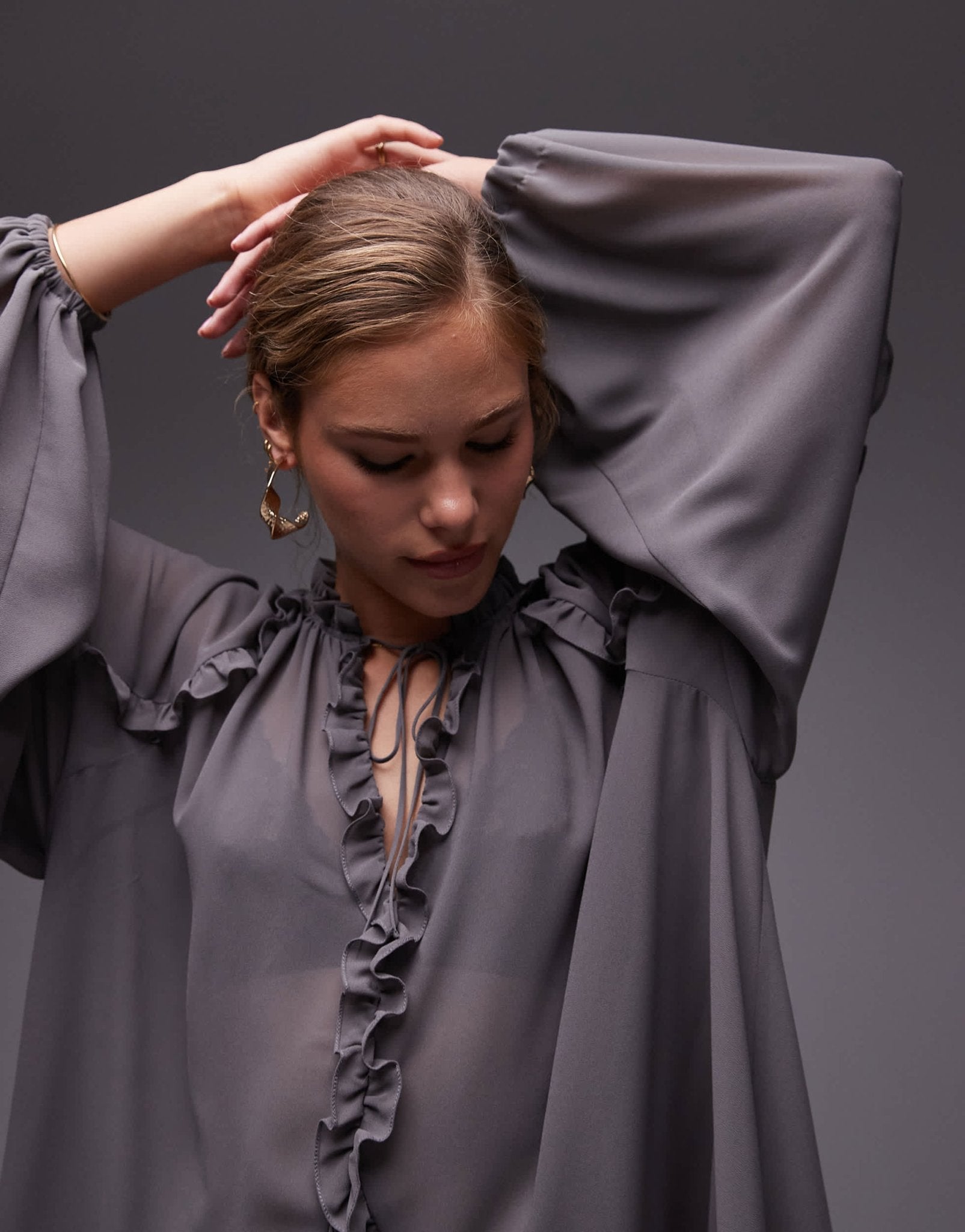 Topshop frill trapeze mini dress in grey - ASOS Sample Sale