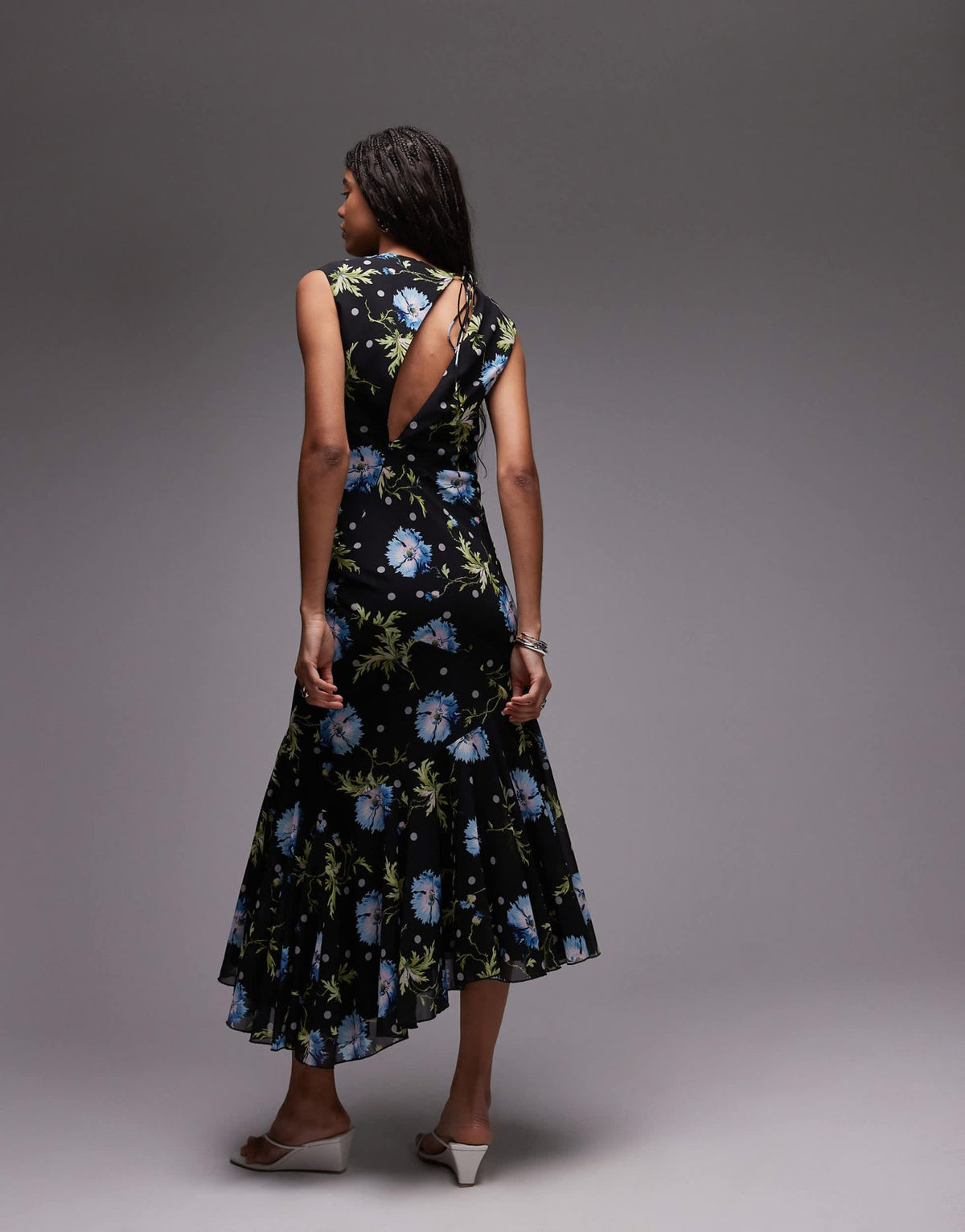 Topshop godet hem boutique occasion midi dress in black based winding floral - ASOS Sample Sale