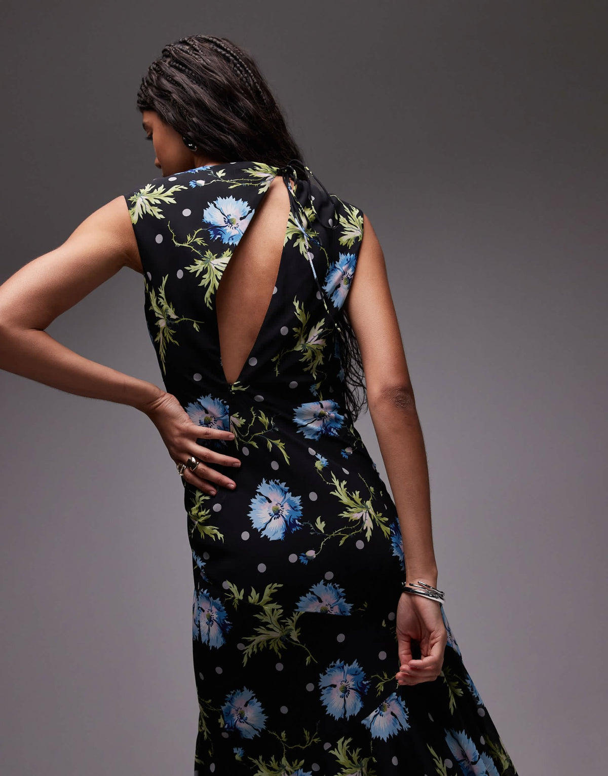 Topshop godet hem boutique occasion midi dress in black based winding floral - ASOS Sample Sale