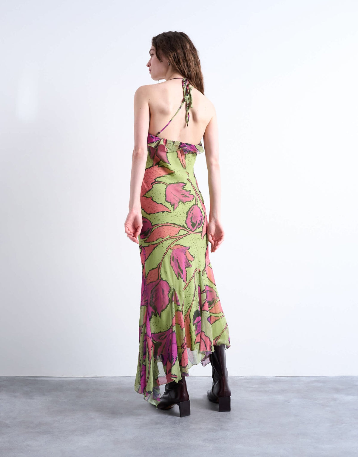 Topshop godet hem occasion midi dress in pink and green floral print - ASOS Sample Sale