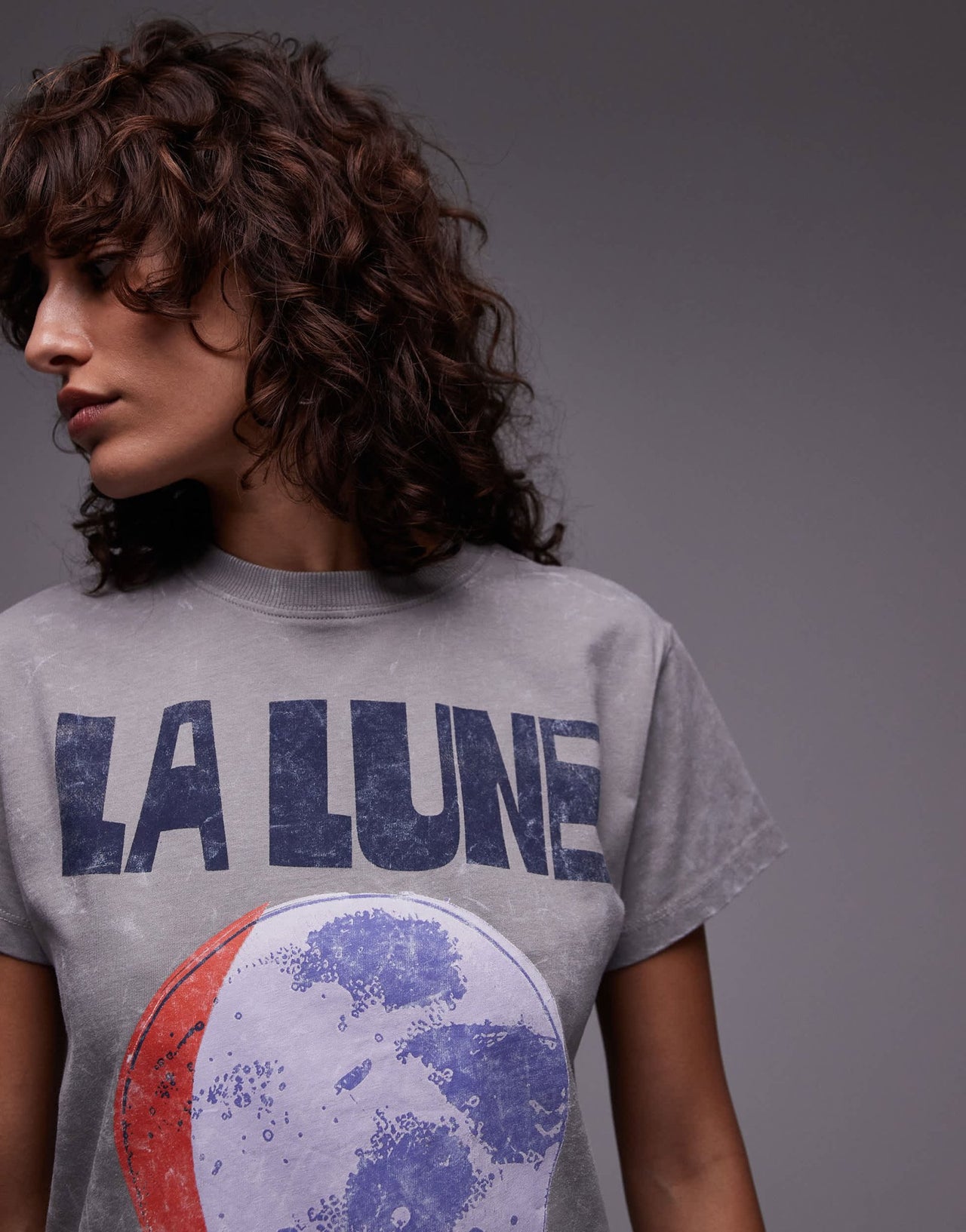 Topshop graphic la lune boxy tee in grey - ASOS Sample Sale