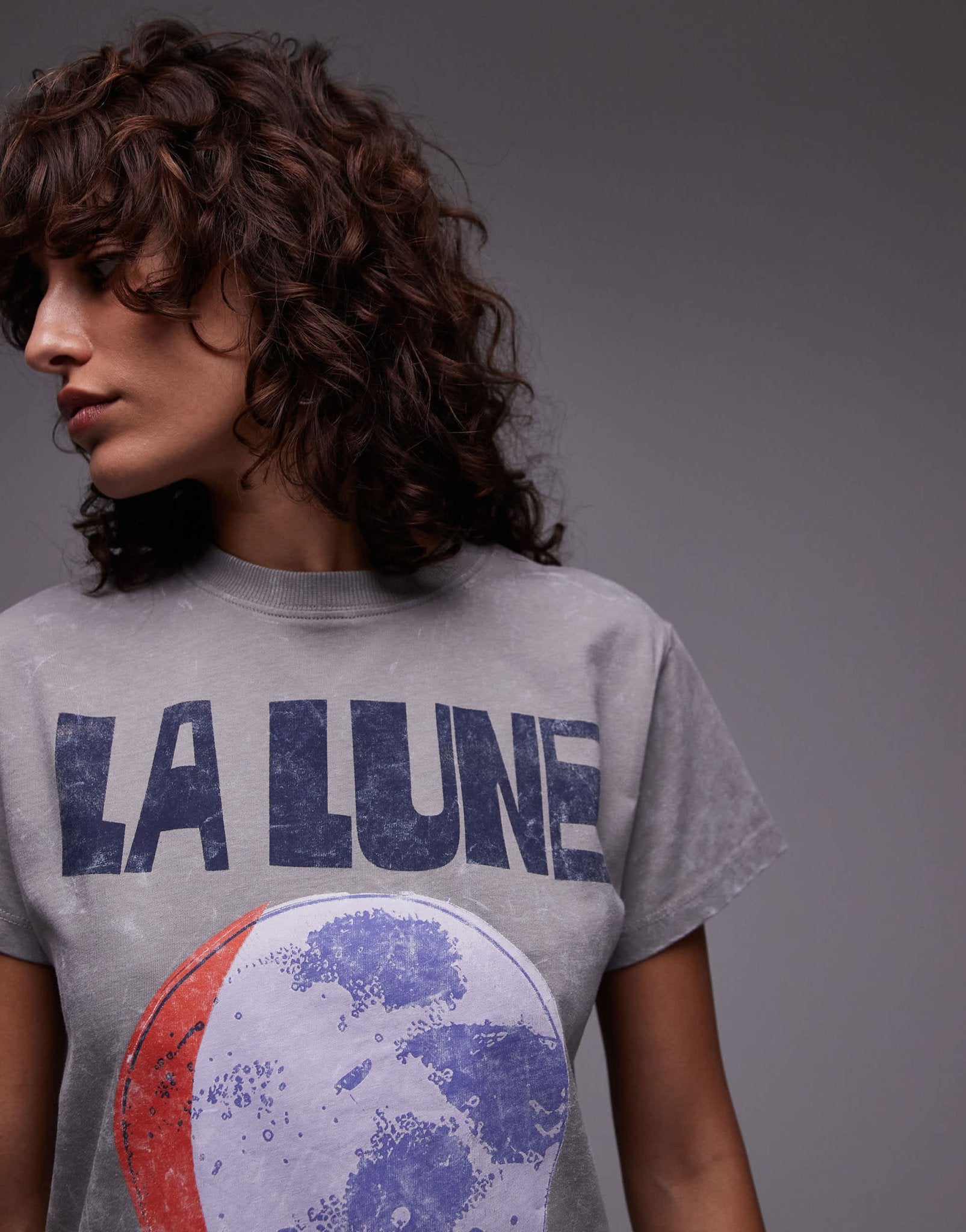 Topshop graphic la lune boxy tee in grey - ASOS Sample Sale