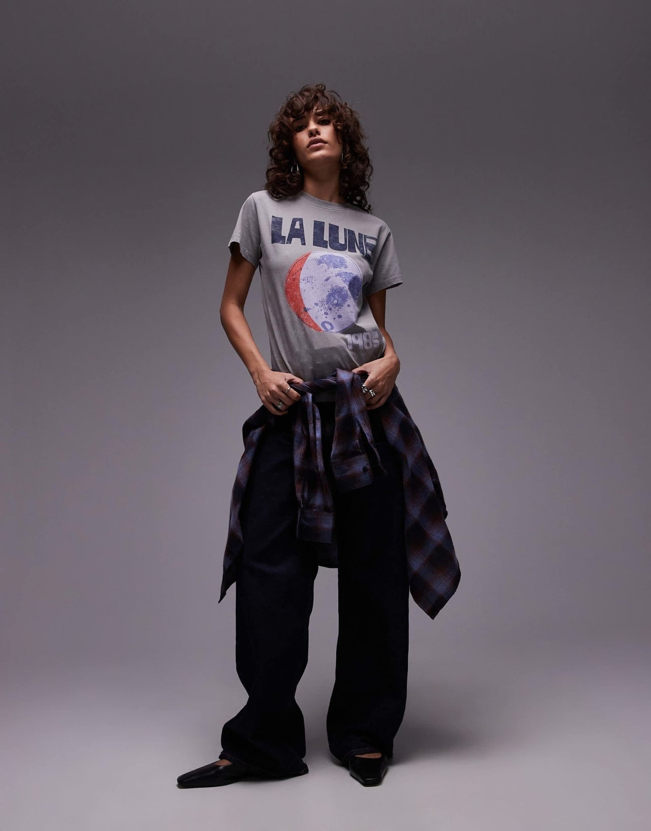 Topshop graphic la lune boxy tee in grey - ASOS Sample Sale