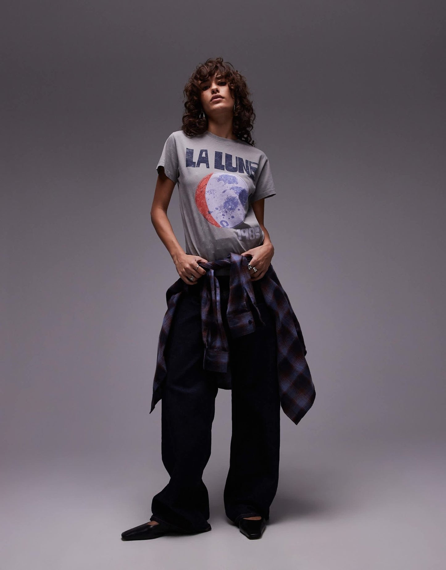 Topshop graphic la lune boxy tee in grey - ASOS Sample Sale