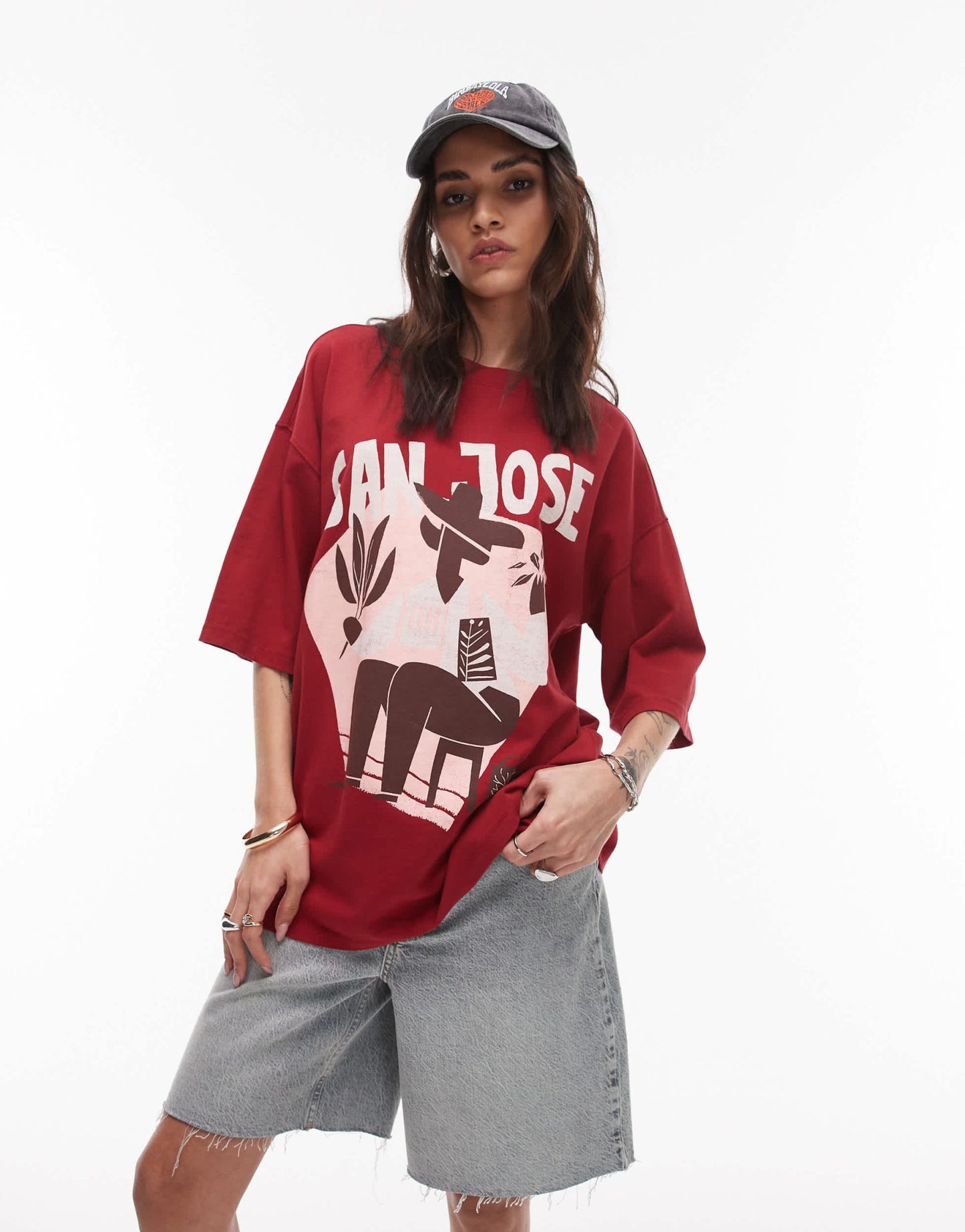 Topshop graphic San Jose oversized tee in red - ASOS Sample Sale