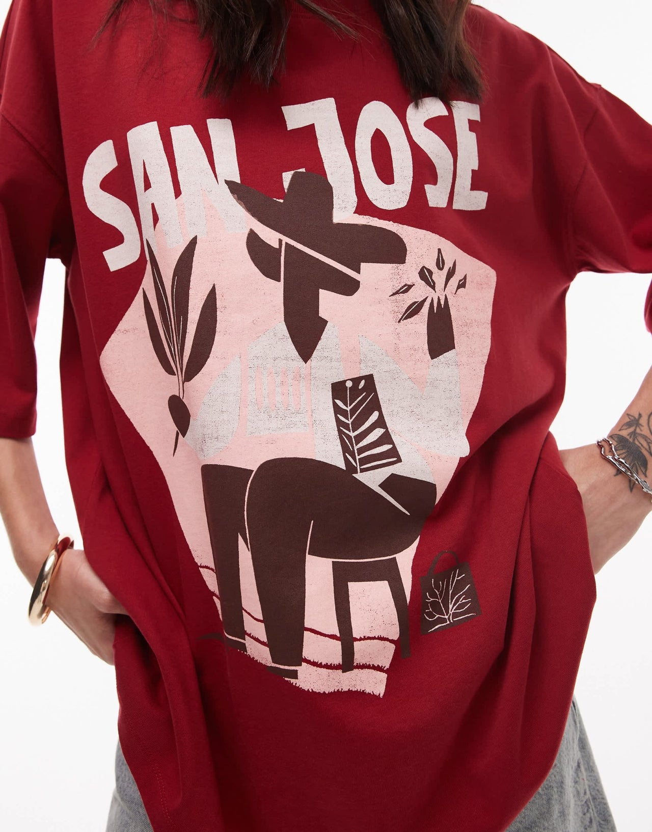 Topshop graphic San Jose oversized tee in red - ASOS Sample Sale